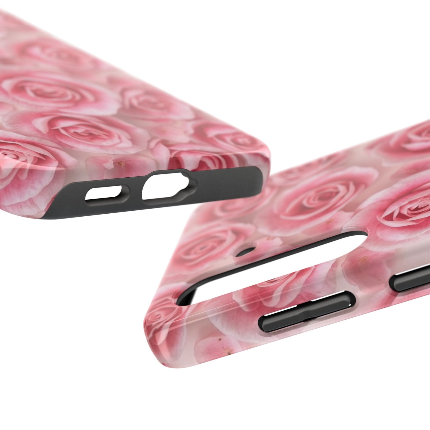 Floral Tough Phone Case - Pink Rose Design, Durable Protection for Flower Lovers