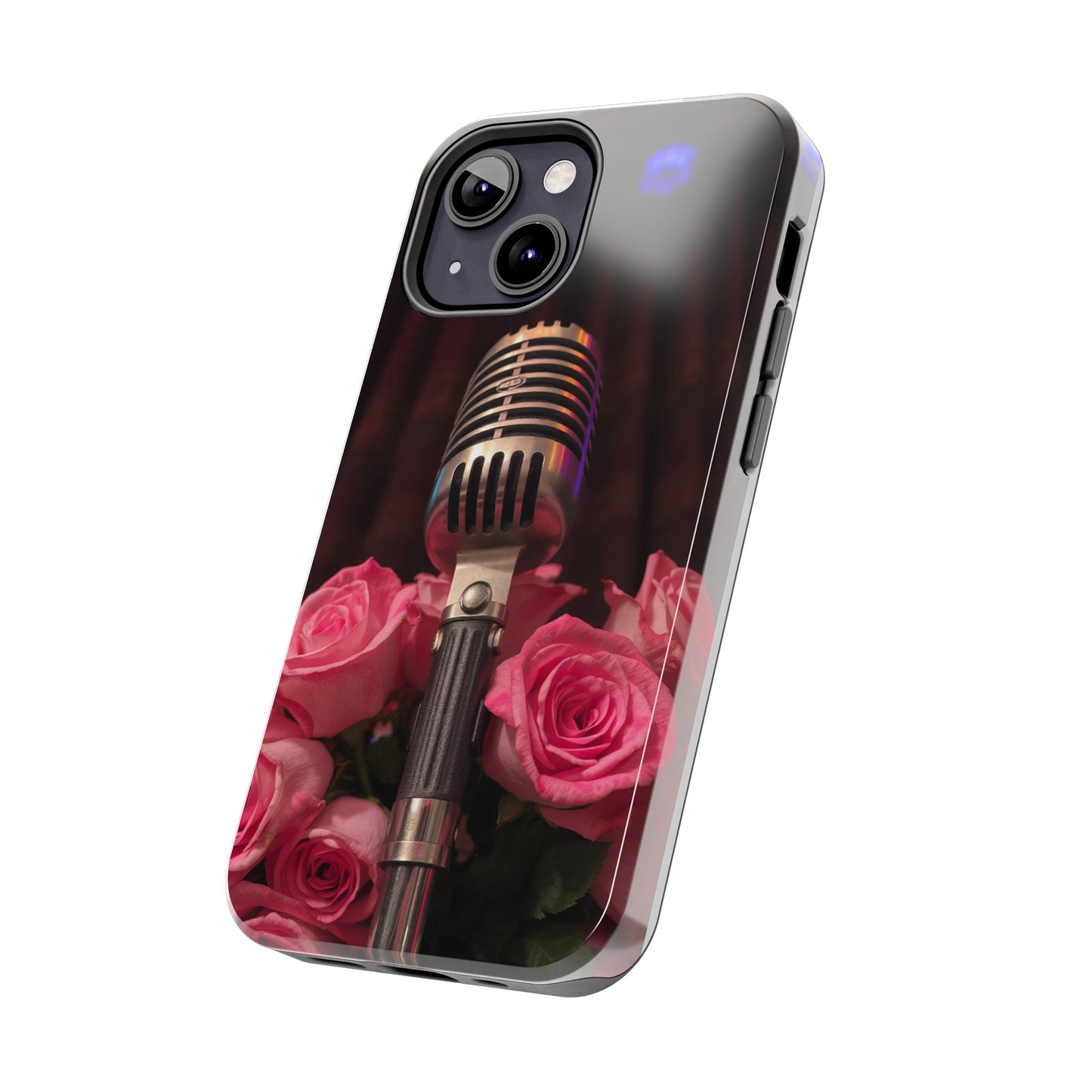 Stylish Tough Phone Case with Vintage Microphone and Roses