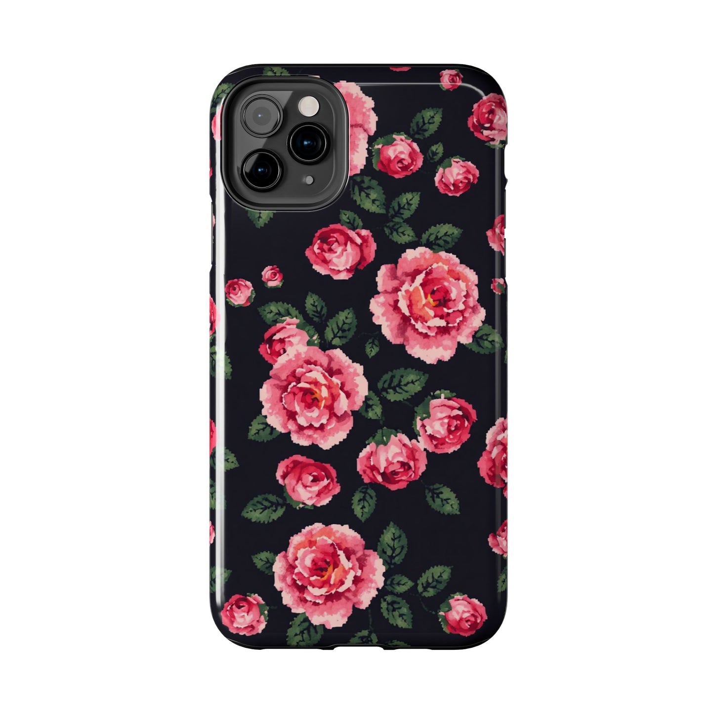 Pixelated Floral Tough Phone Case - Elegant Rose Design for Protection & Style - for iPhone