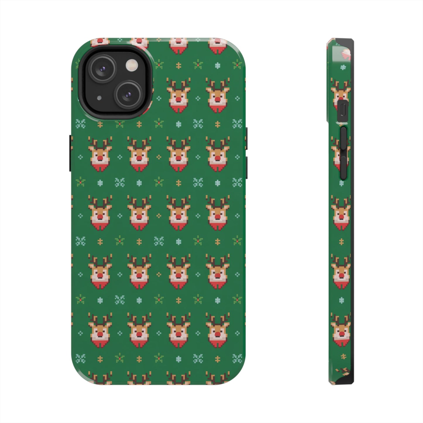 Pixel Art Christmas Rudolf Pattern Phone Case Green