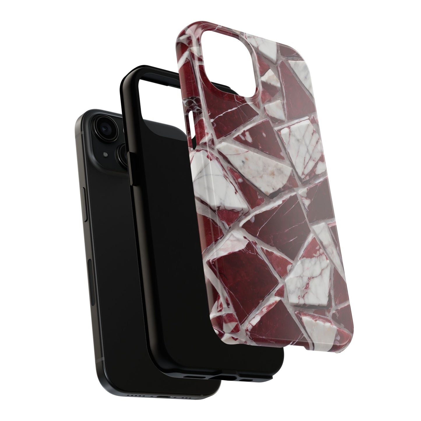 Elegant Red Pieces Marble Pattern Tough Phone Case - Stylish Protection for iPhone