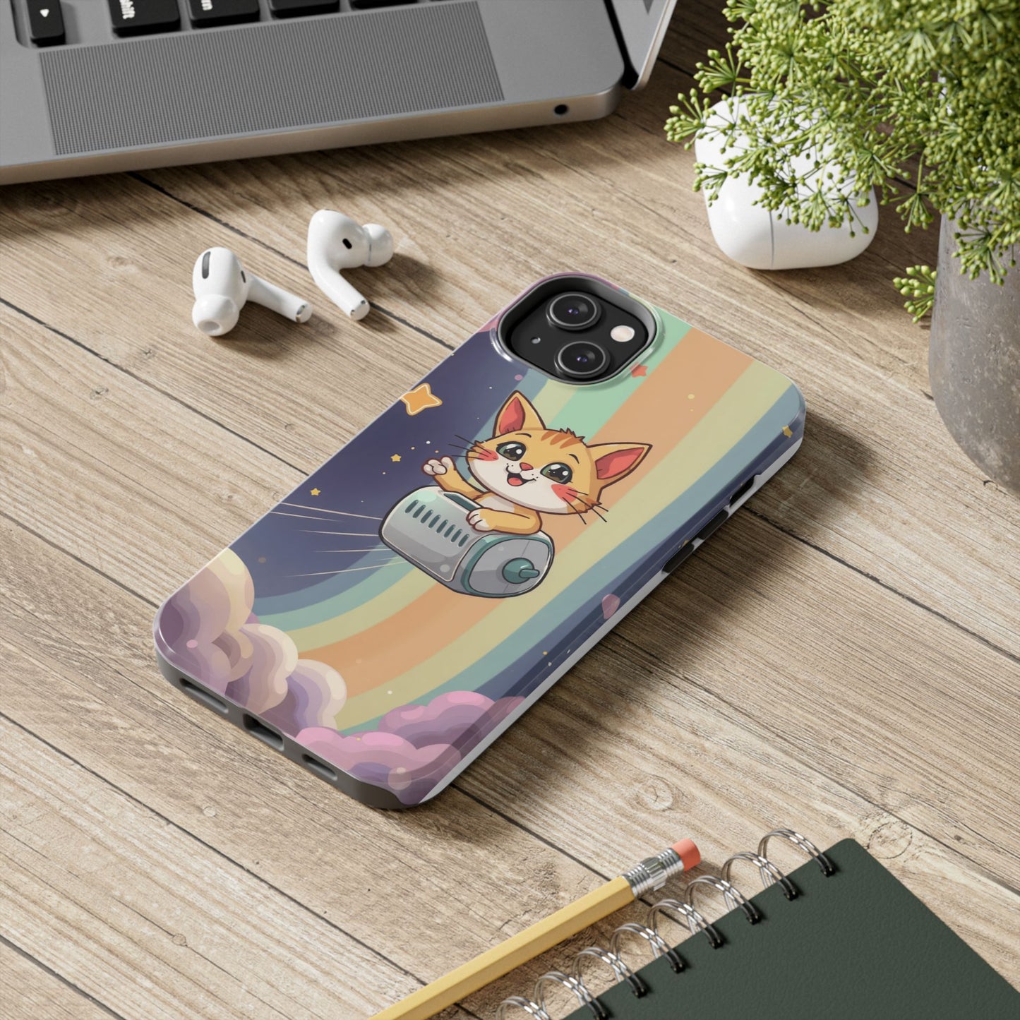 Cute Cat Rocket Phone Case - Vibrant and Playful Tough Case