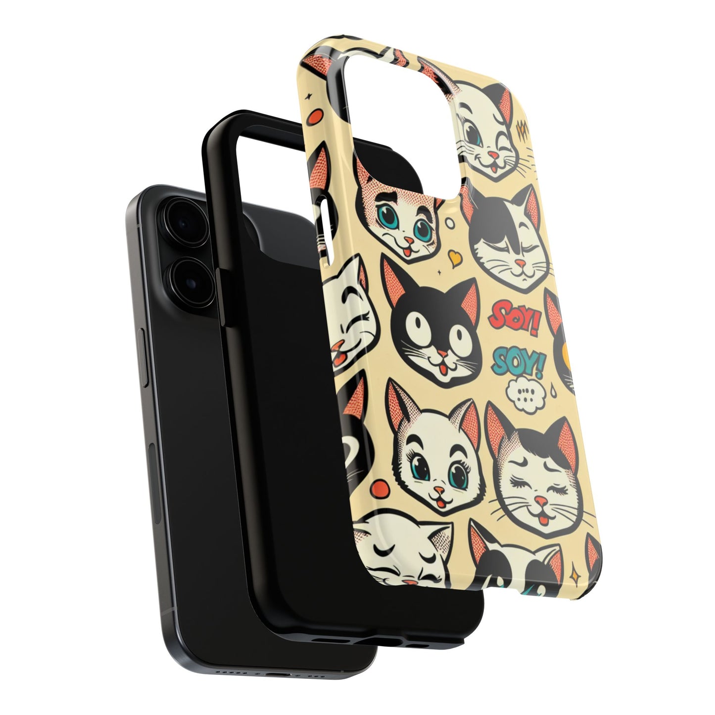 Playful Cat-Themed Tough Phone Case - Pet Pattern - for iPhone