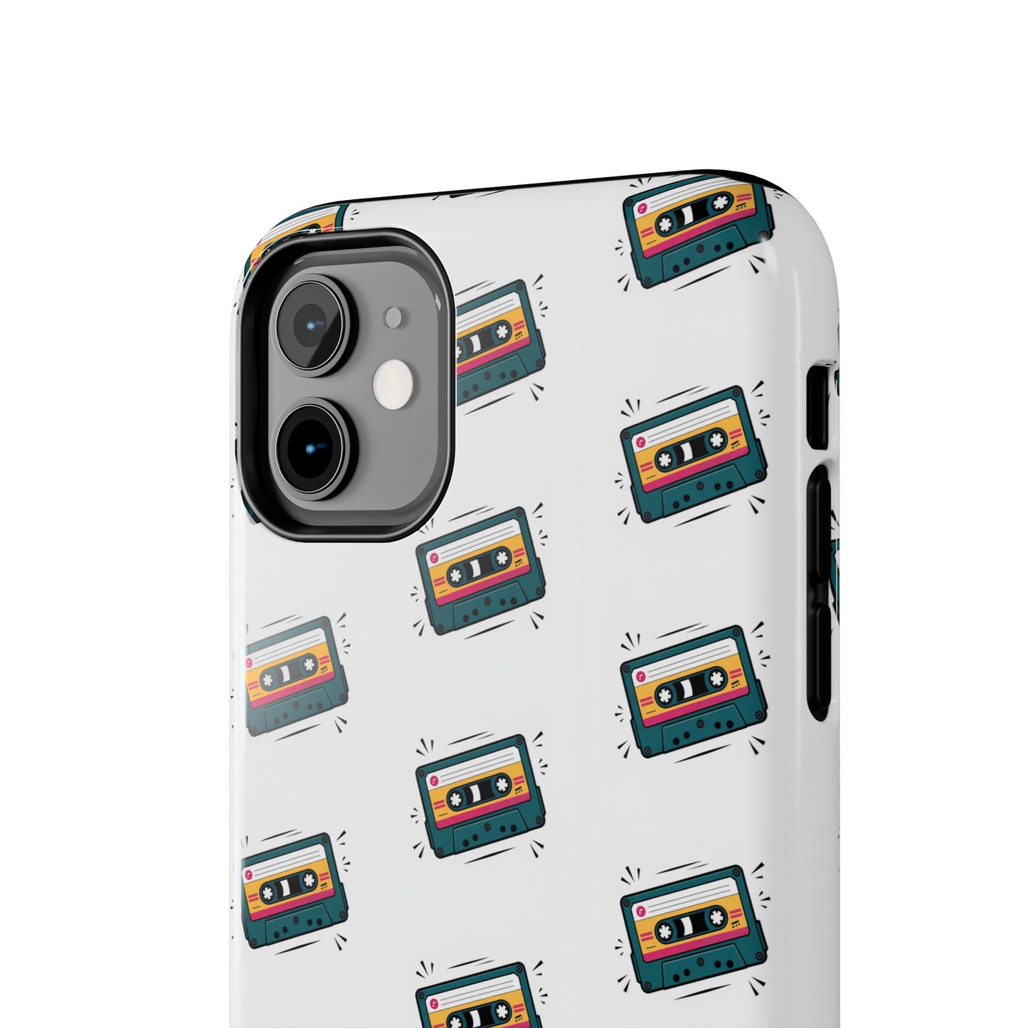 Retro Cassette Tape Phone Case Pattern - White