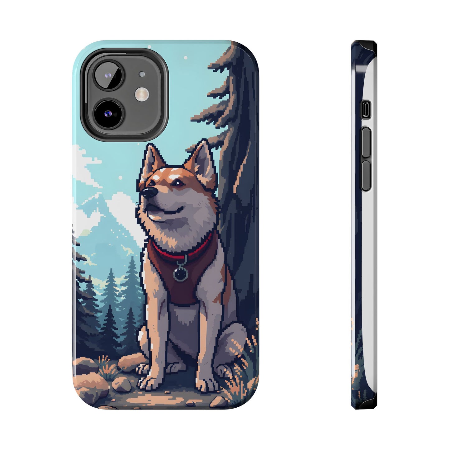 Retro Dog Adventure Tough Phone Case - Pixel Art Shiba Inu Design - for iPhone
