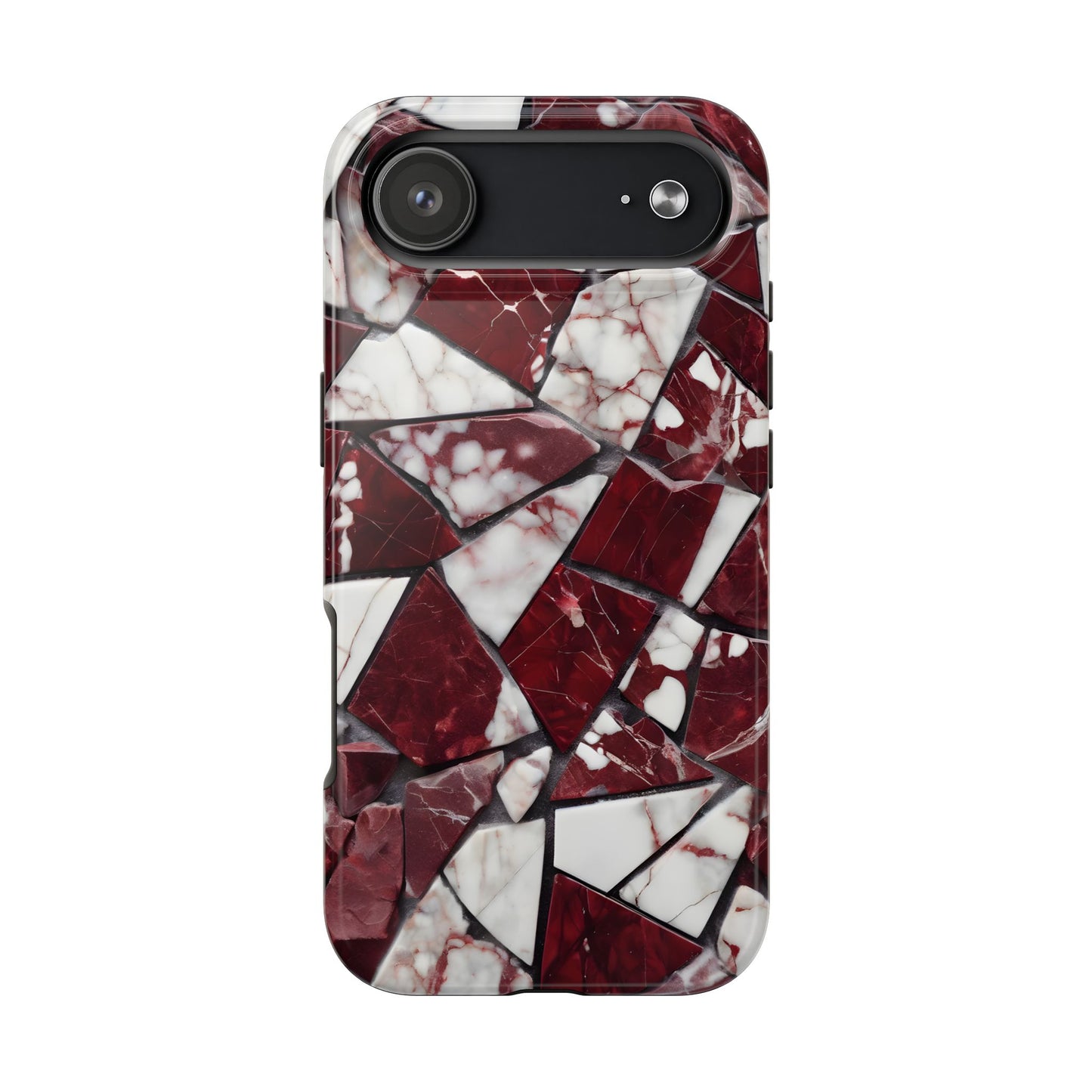 Shattered Dark Red Marble Pattern Tough Phone Case - Durable & Stylish Protection for iPhone