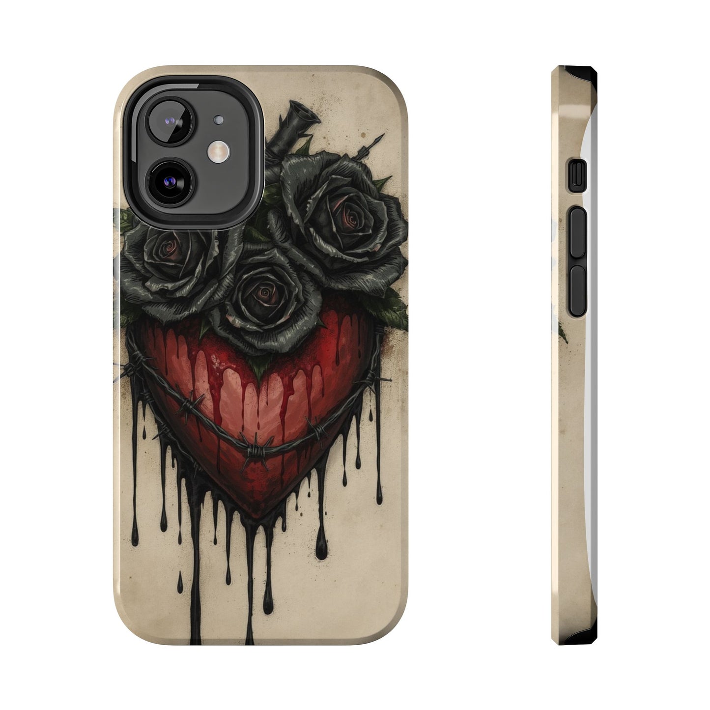 Gothic Heart Phone Case with Roses - Tough & Durable Design