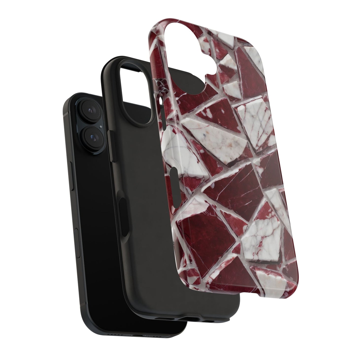 Elegant Red Pieces Marble Pattern Tough Phone Case - Stylish Protection for iPhone
