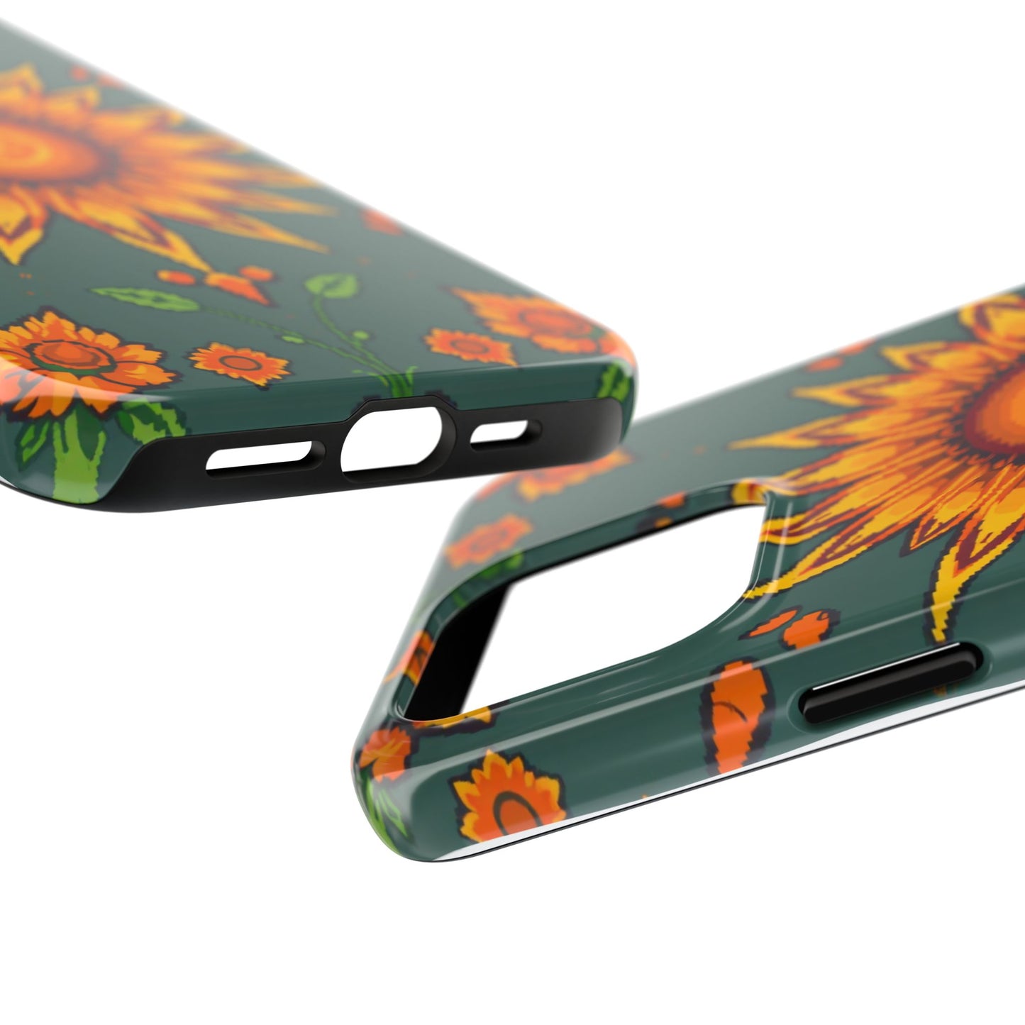 Pixelated Vibrant Floral Tough Phone Case | Sunflower Design for Nature Lovers - for iPhone