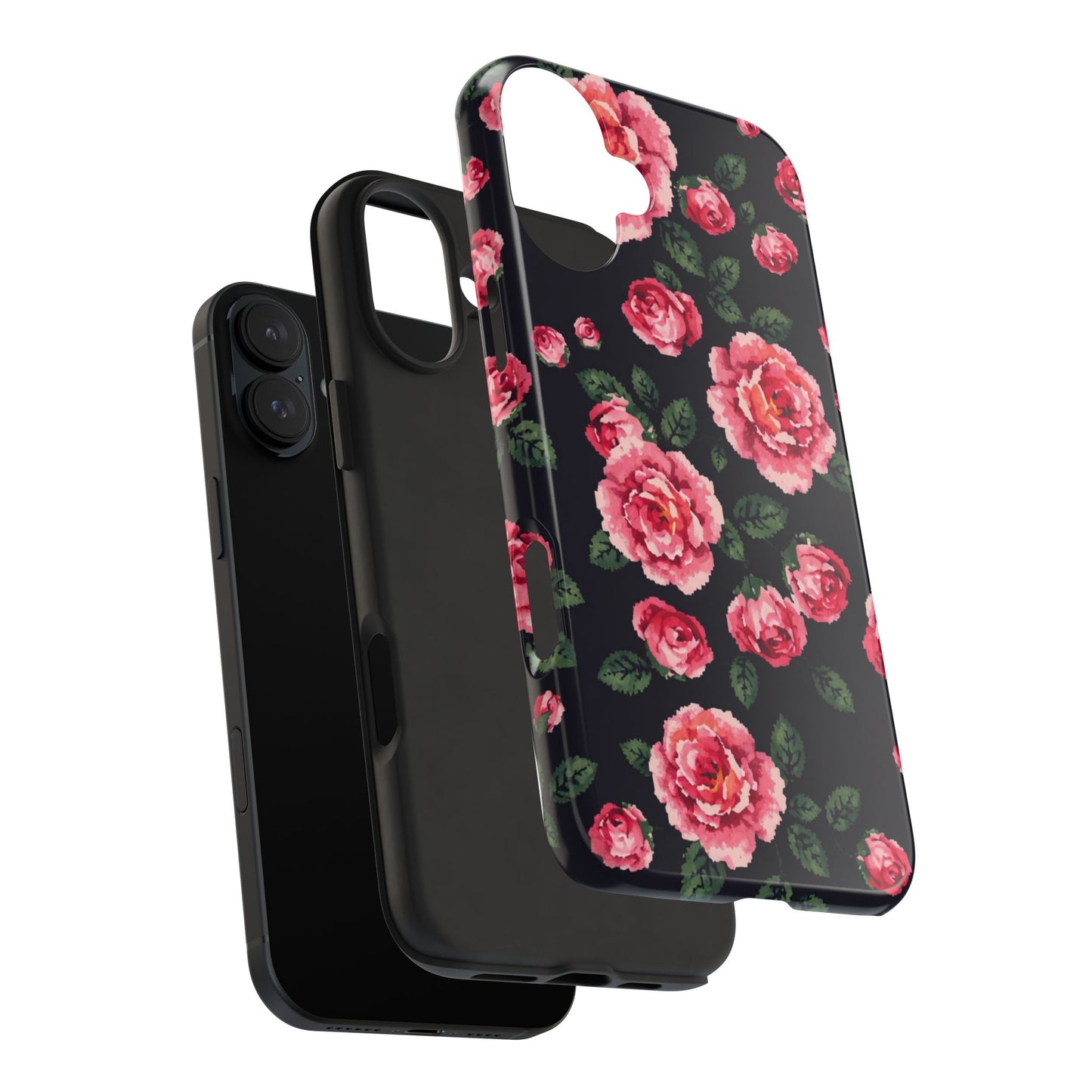 Pixelated Floral Tough Phone Case - Elegant Rose Design for Protection & Style - for iPhone
