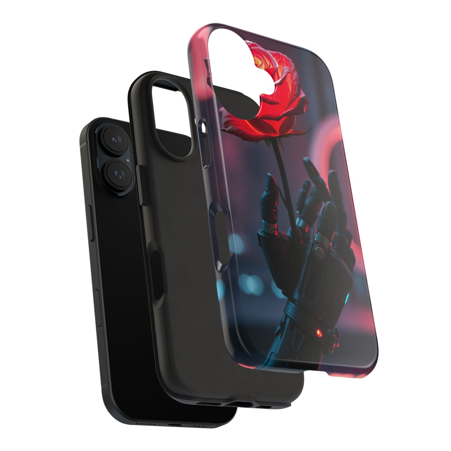 Futuristic Tough Phone Case with Robotic Rose Design | Durable Protection