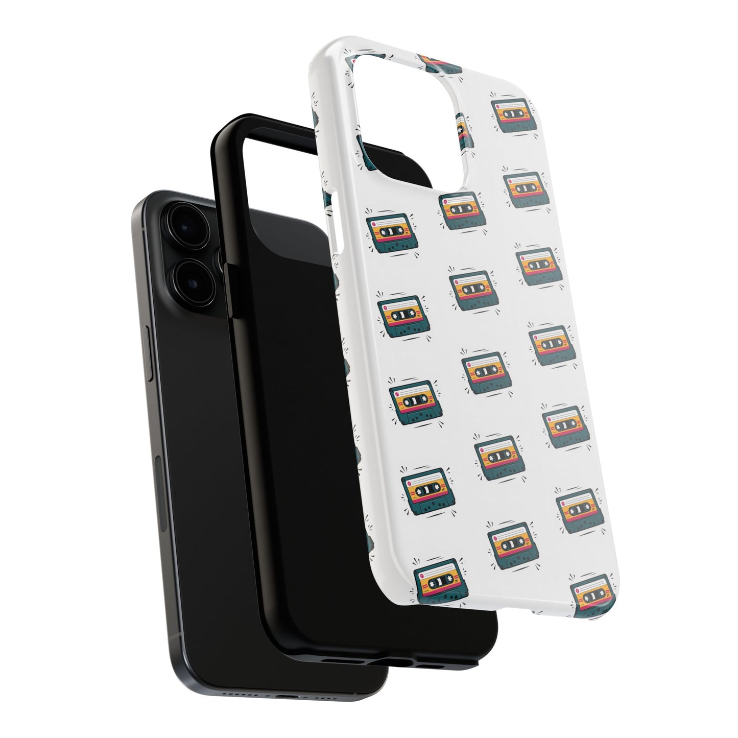 Retro Cassette Tape Phone Case Pattern - White