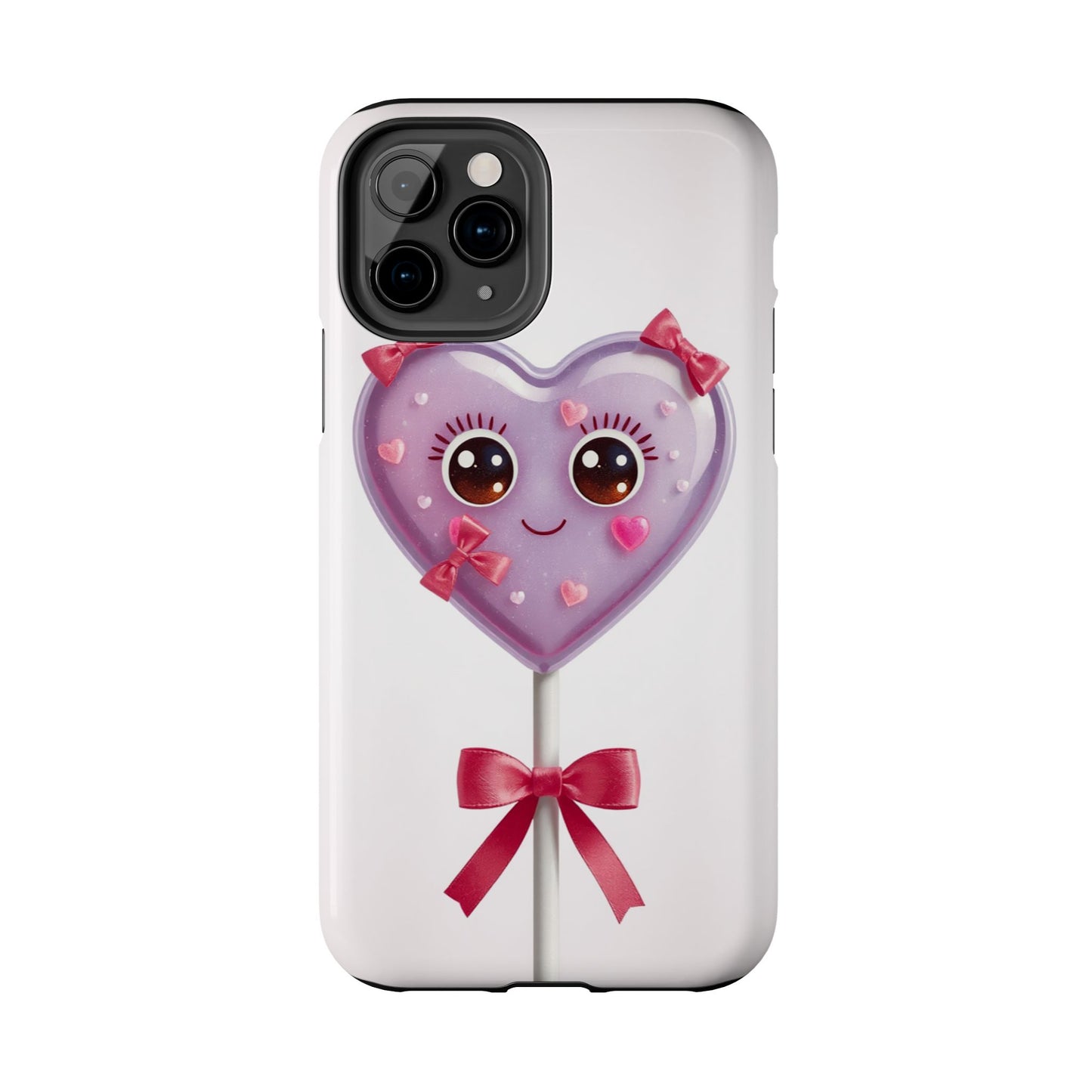 Cute Heart Lollipop Tough Phone Case - Adorable Protection for Candy Lovers