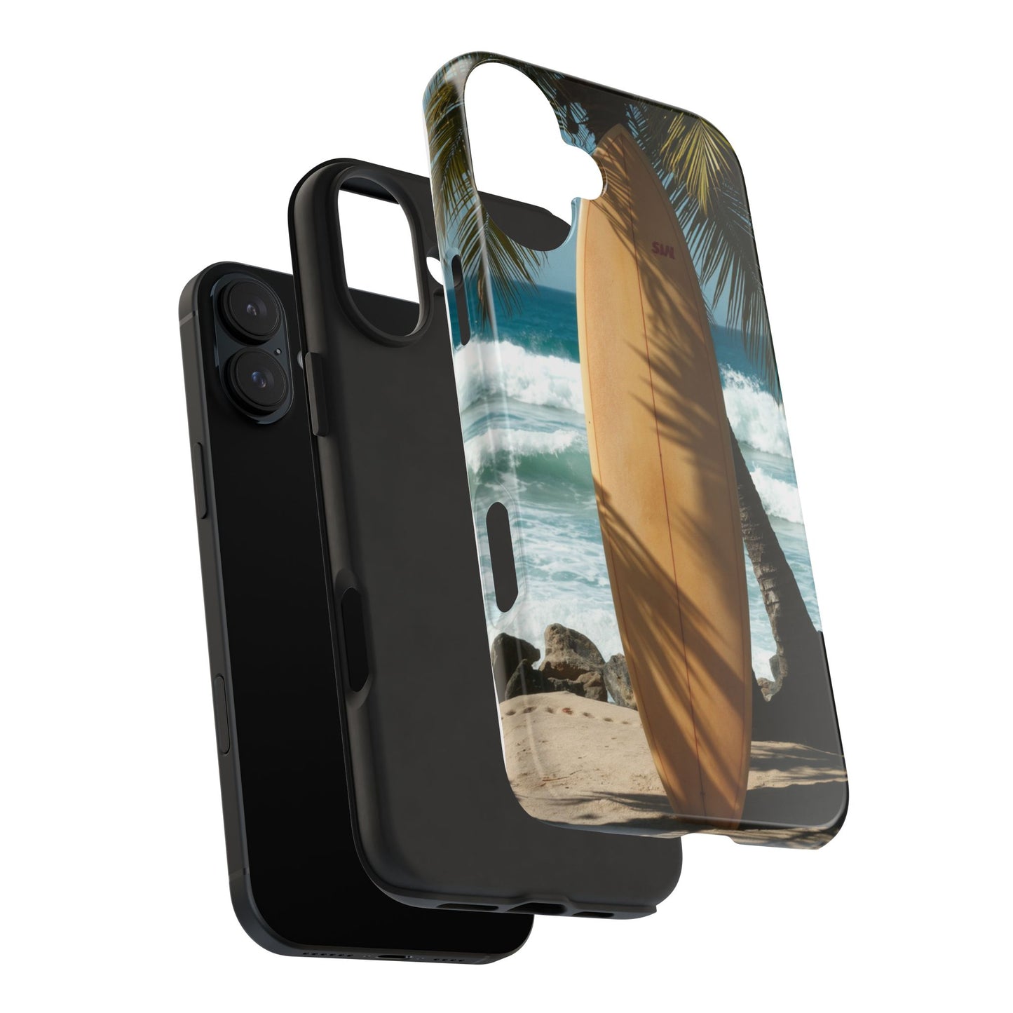 Tough Surfing Phone Case - Beach Vibes with Palm Trees & Surfboard