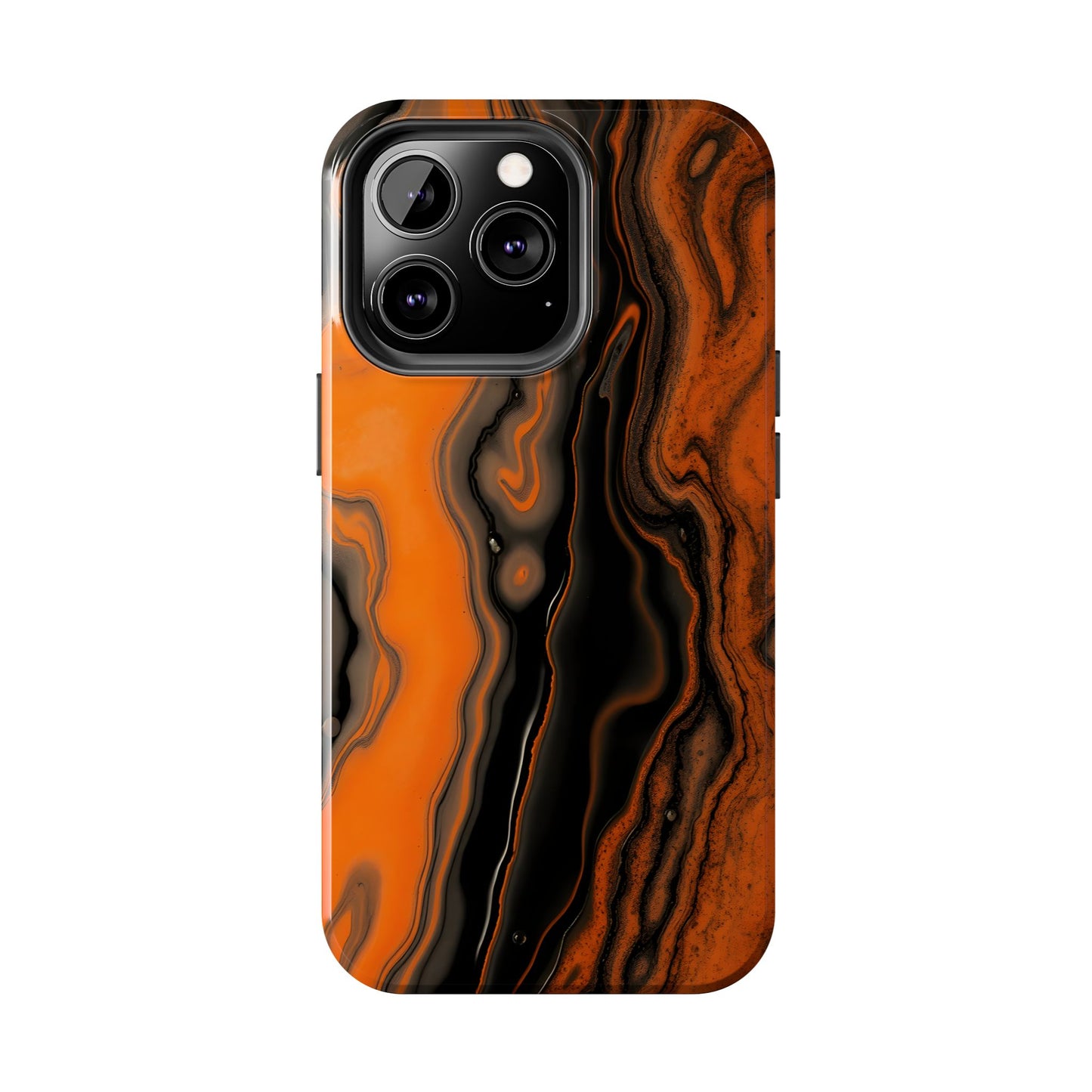 Stylish Tough Phone Case - Bold Black and Orange Metallic Lava Flow Design - for iPhone