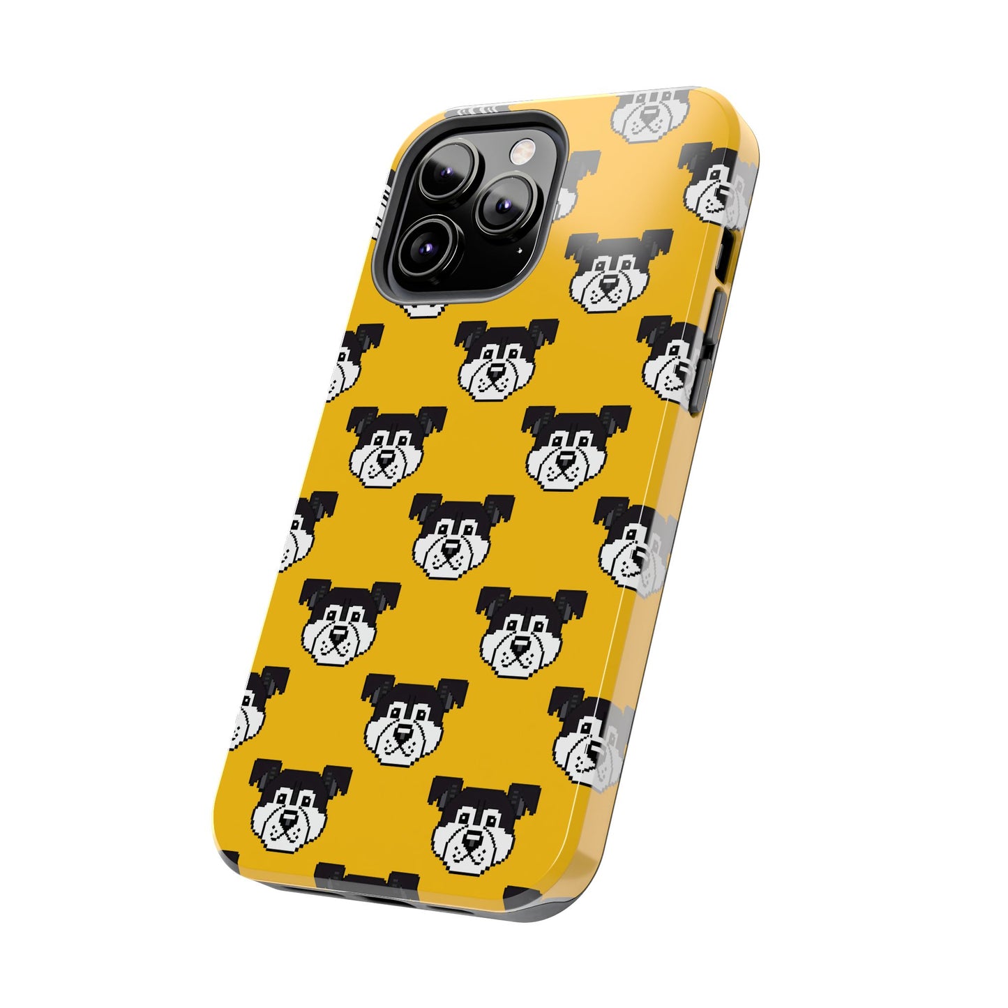 Playful Dog Pattern Tough Phone Case for Pet Lovers - Pixel Art Dog Yellow Background - for iPhone