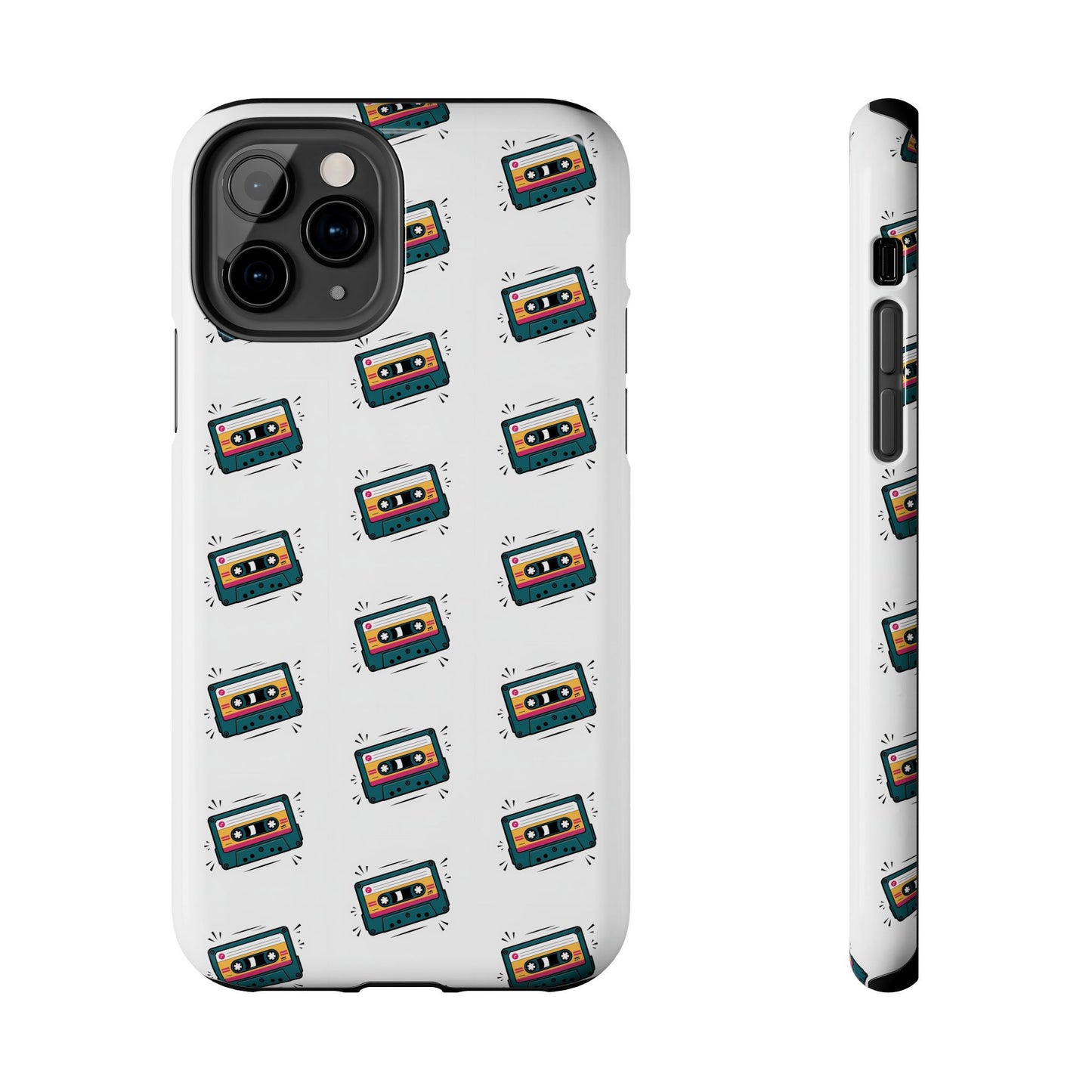 Retro Cassette Tape Phone Case Pattern - White