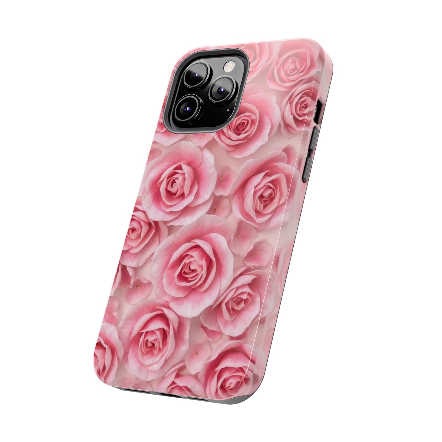 Floral Tough Phone Case - Pink Rose Design, Durable Protection for Flower Lovers