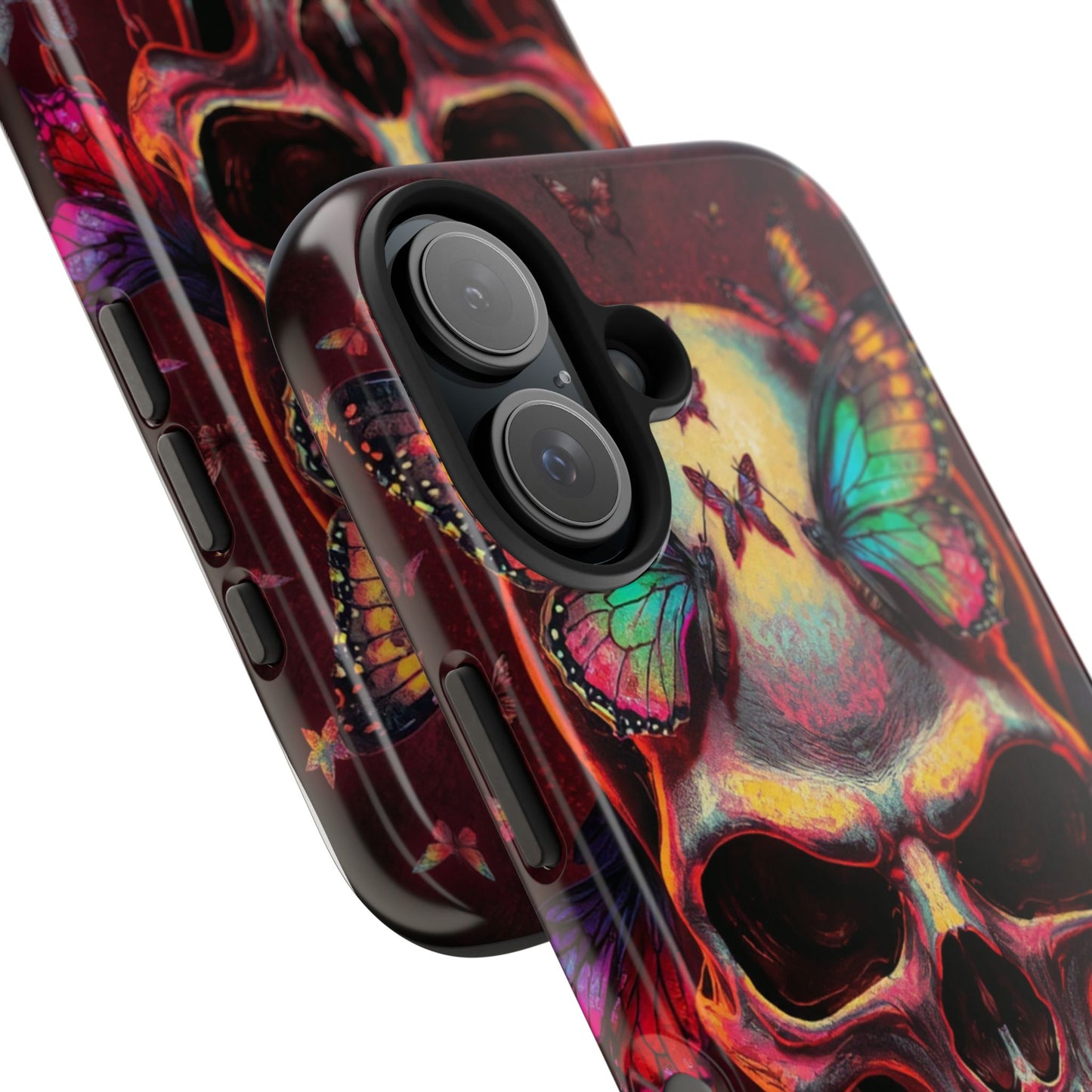 Gothic Skull Phone Case with Butterflies - Durable Tough Phone Case