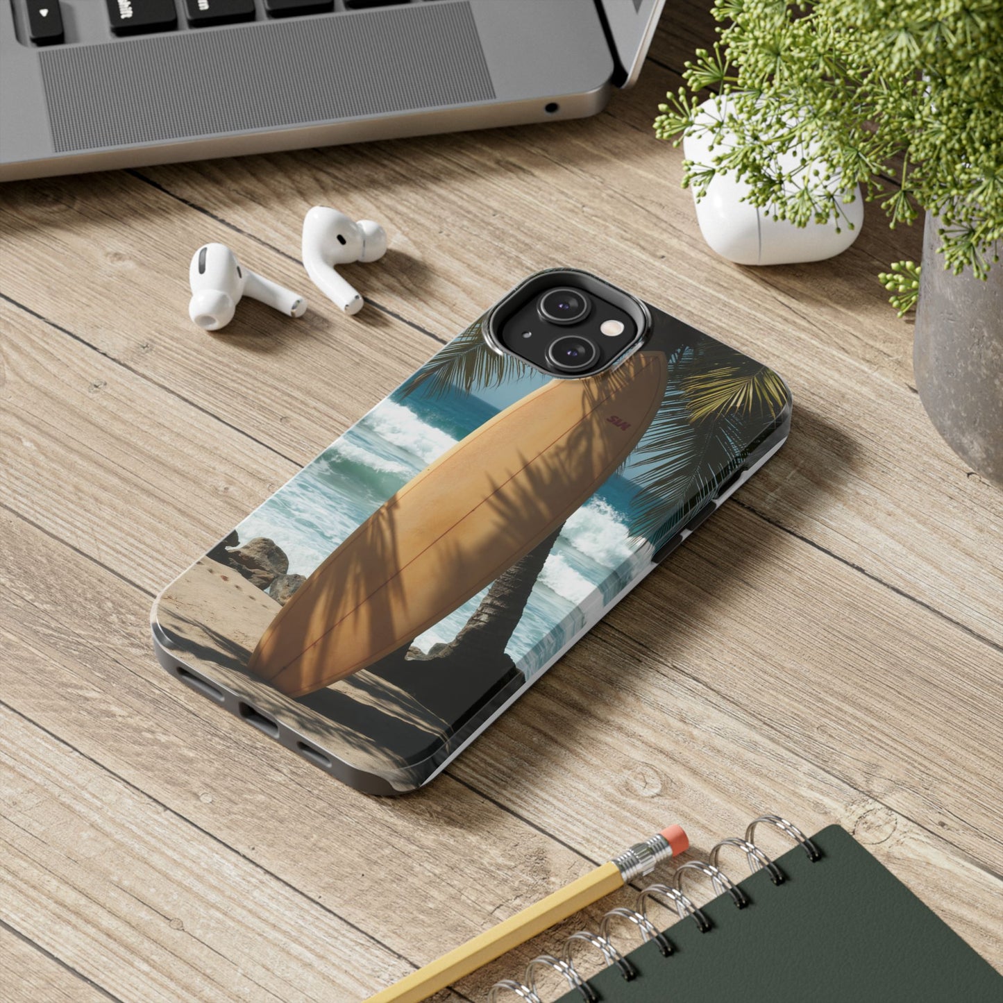 Tough Surfing Phone Case - Beach Vibes with Palm Trees & Surfboard