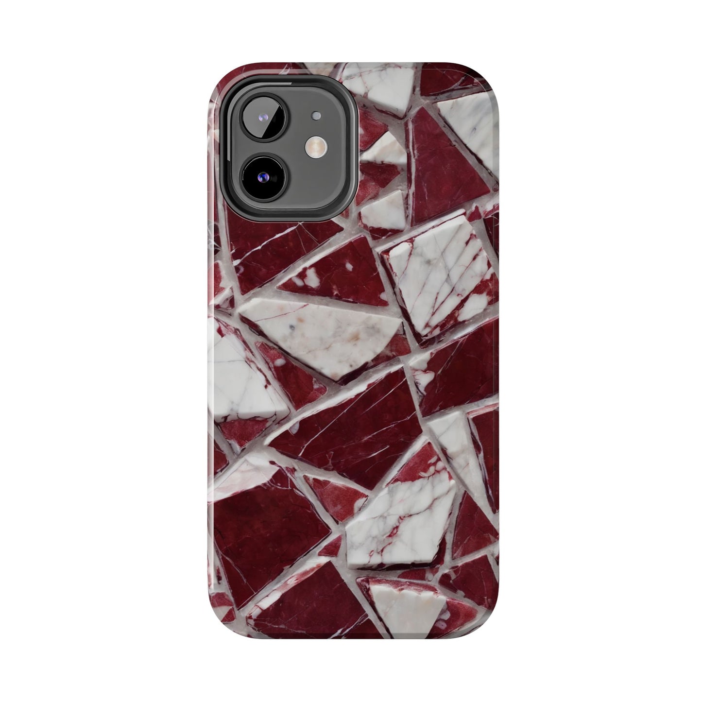 Elegant Red Pieces Marble Pattern Tough Phone Case - Stylish Protection for iPhone