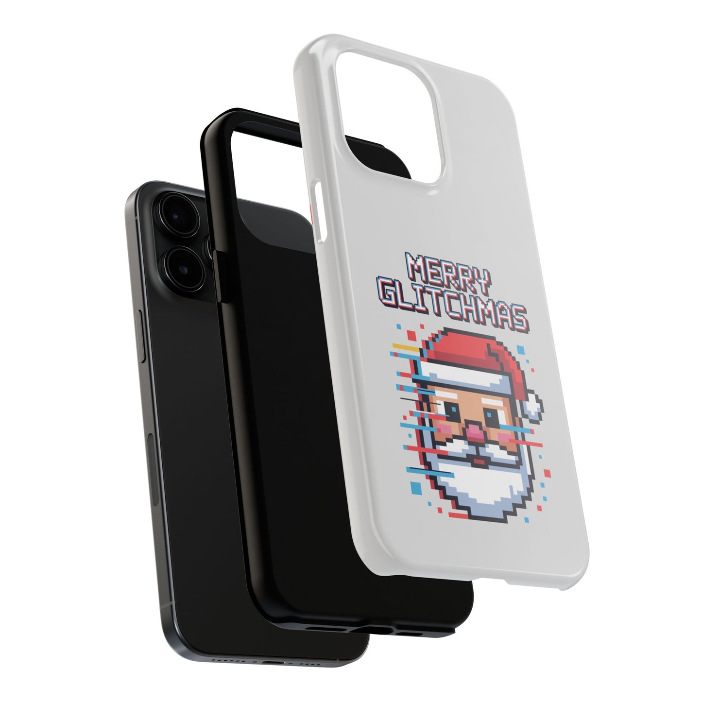 Merry Glitchmas Phone Case - Christmas Pixel Art Design for iPhone