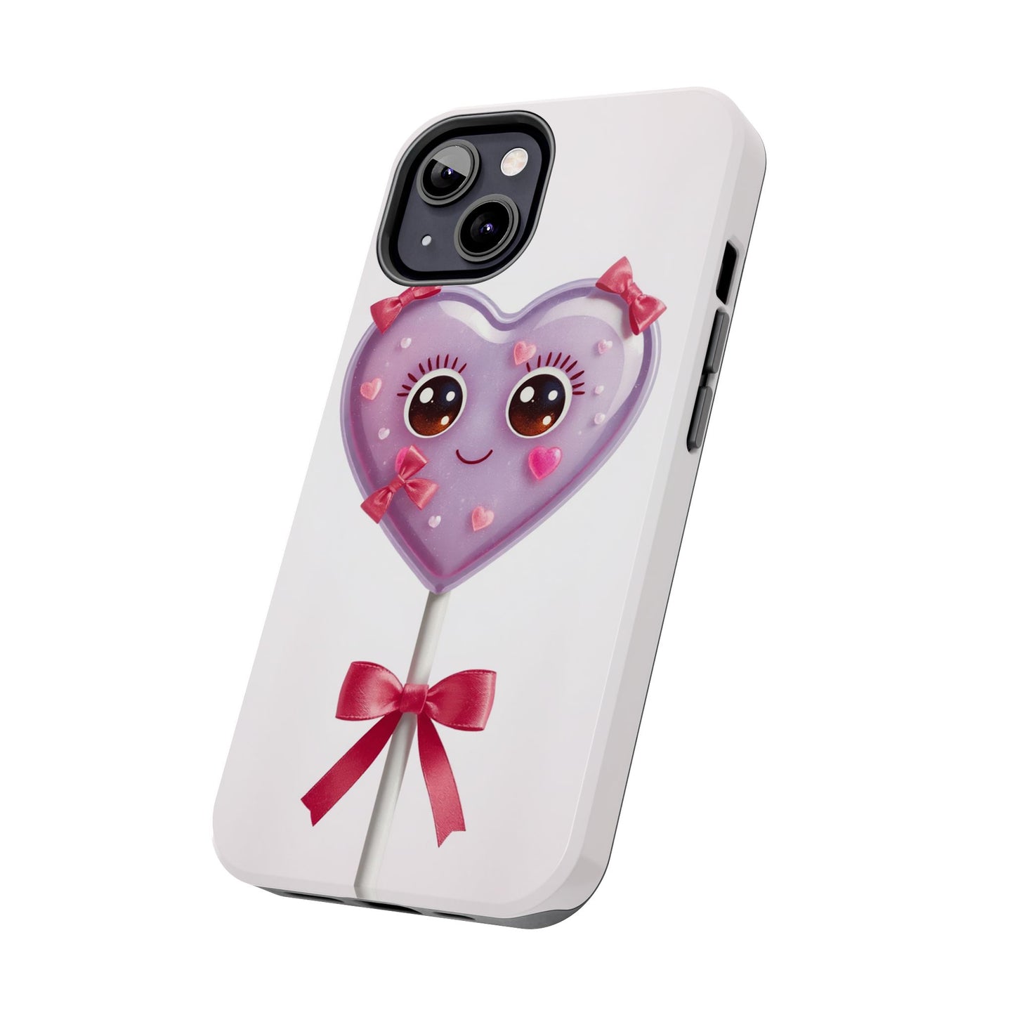 Cute Heart Lollipop Tough Phone Case - Adorable Protection for Candy Lovers