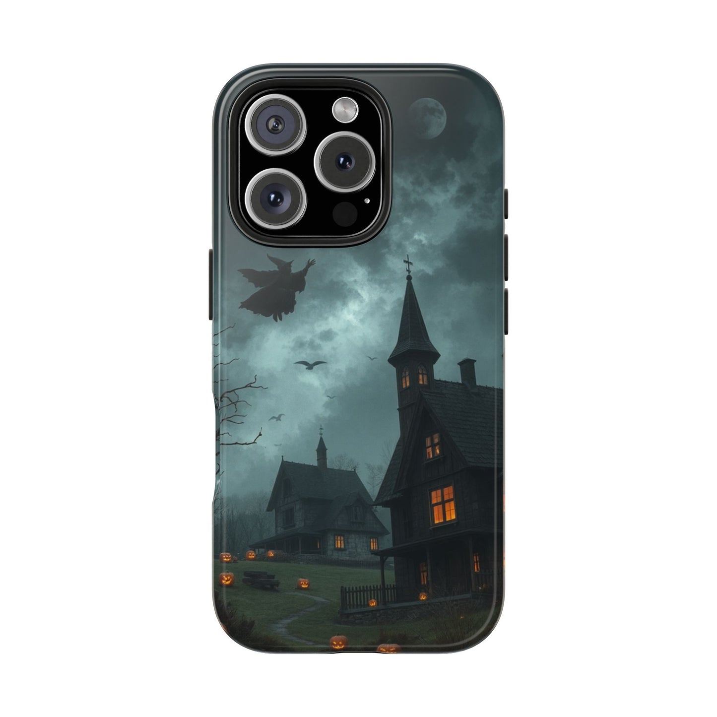Halloween-Themed Tough Phone Case with Spooky House Design