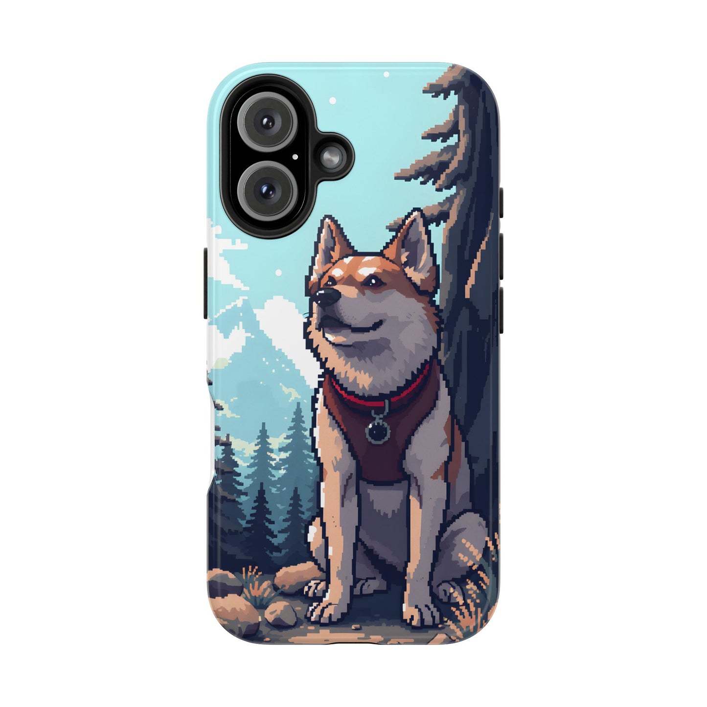 Retro Dog Adventure Tough Phone Case - Pixel Art Shiba Inu Design - for iPhone