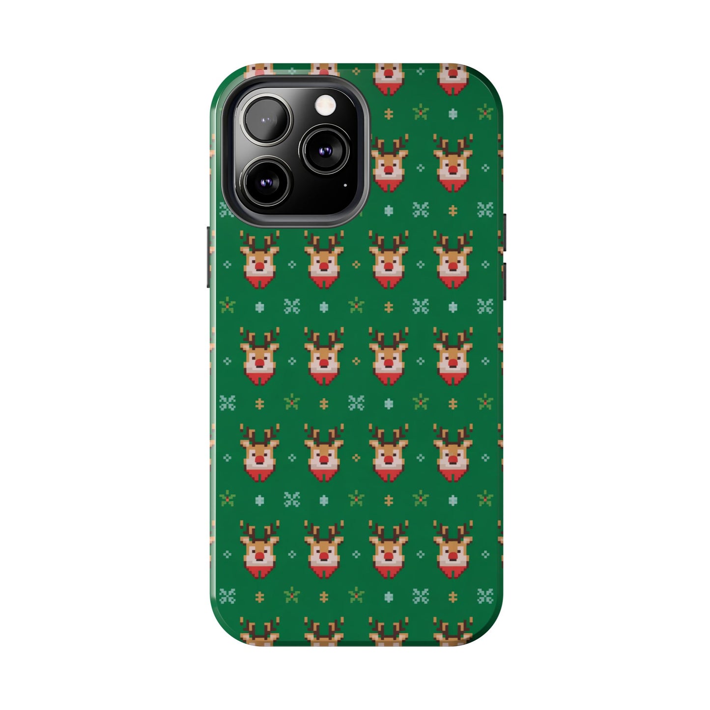 Pixel Art Christmas Rudolf Pattern Phone Case Green