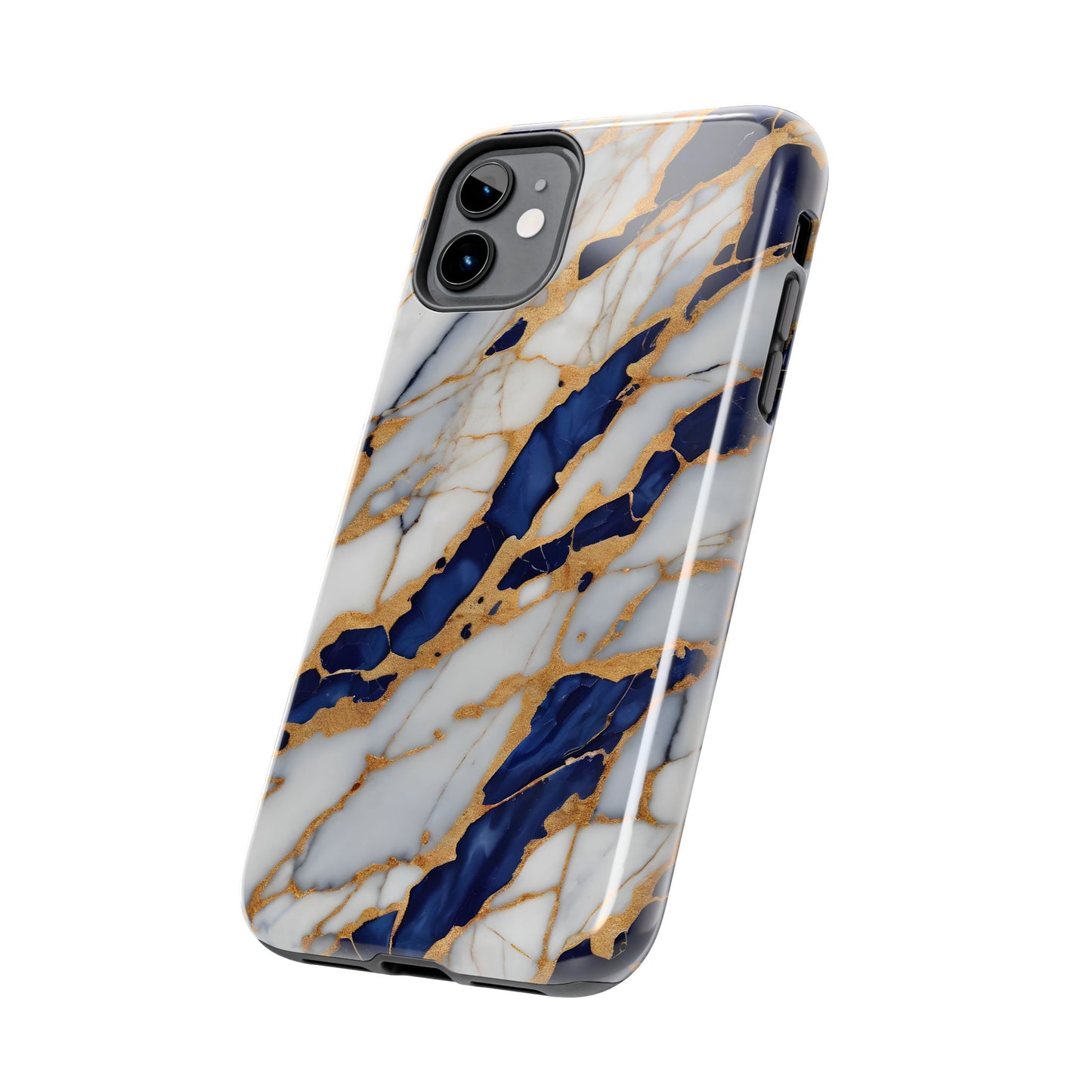 Stunning Marble Tough Phone Case - Elegant Blue & Gold Design Stylish Protection - for iPhone