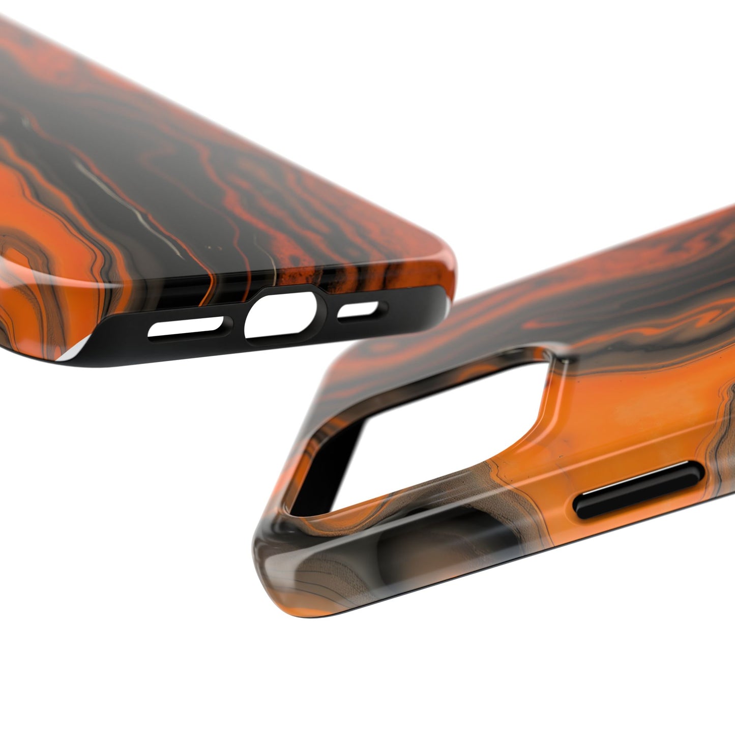 Stylish Tough Phone Case - Bold Black and Orange Metallic Lava Flow Design - for iPhone