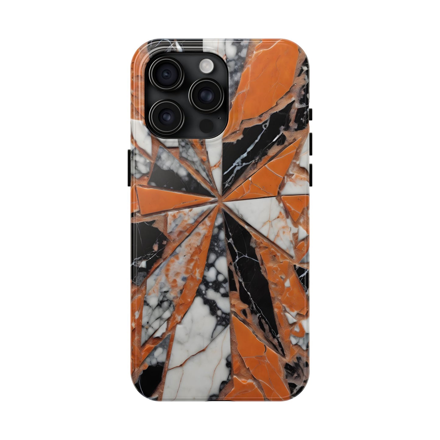 Shattered Pieces Marble Black and Orange Tough Phone Case - for iPhone