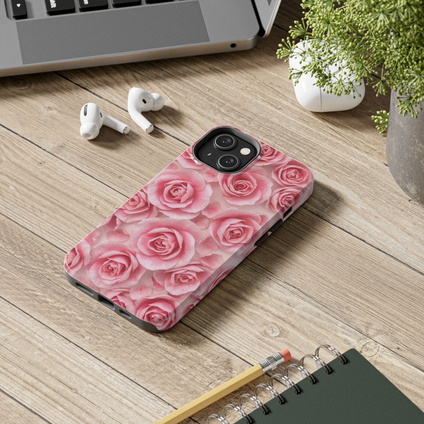 Floral Tough Phone Case - Pink Rose Design, Durable Protection for Flower Lovers