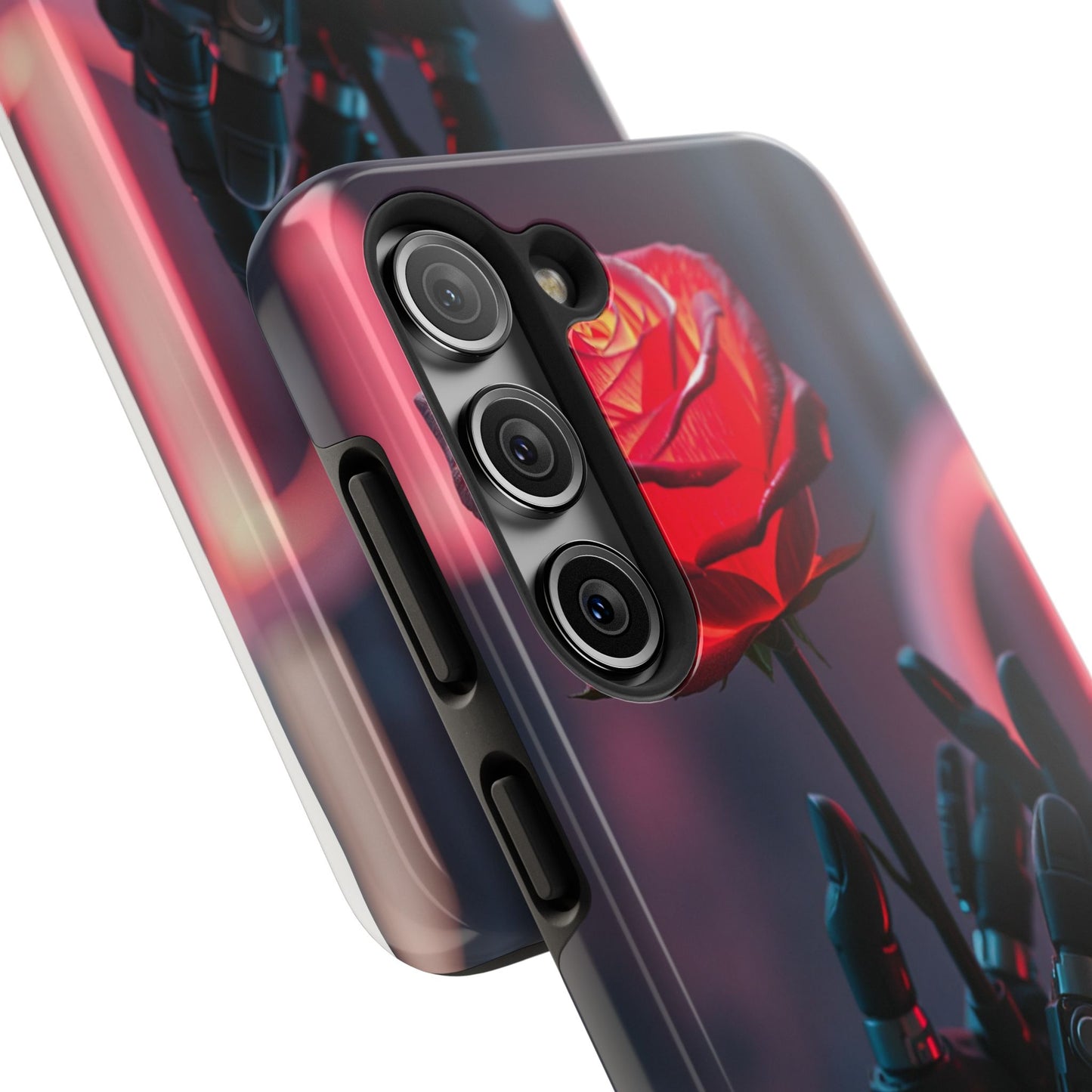 Futuristic Tough Phone Case with Robotic Rose Design | Durable Protection
