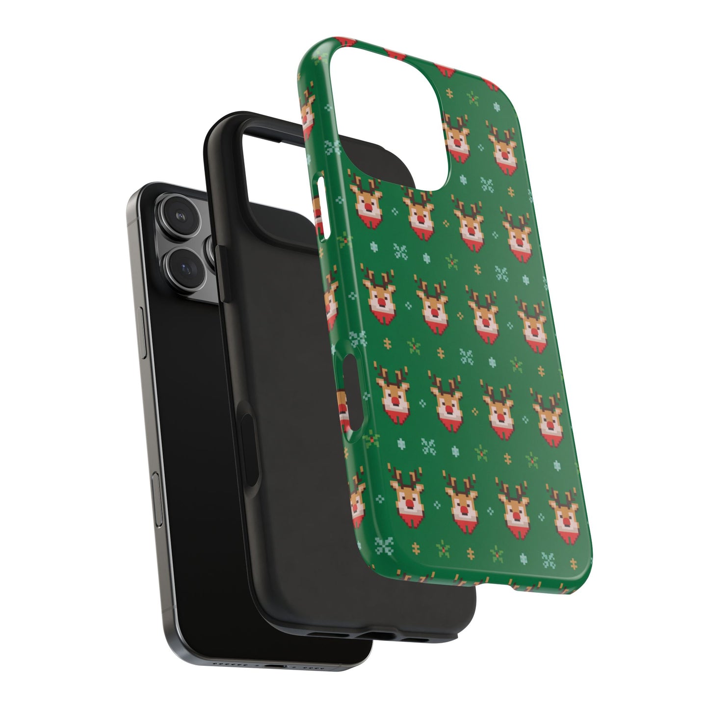Pixel Art Christmas Rudolf Pattern Phone Case Green