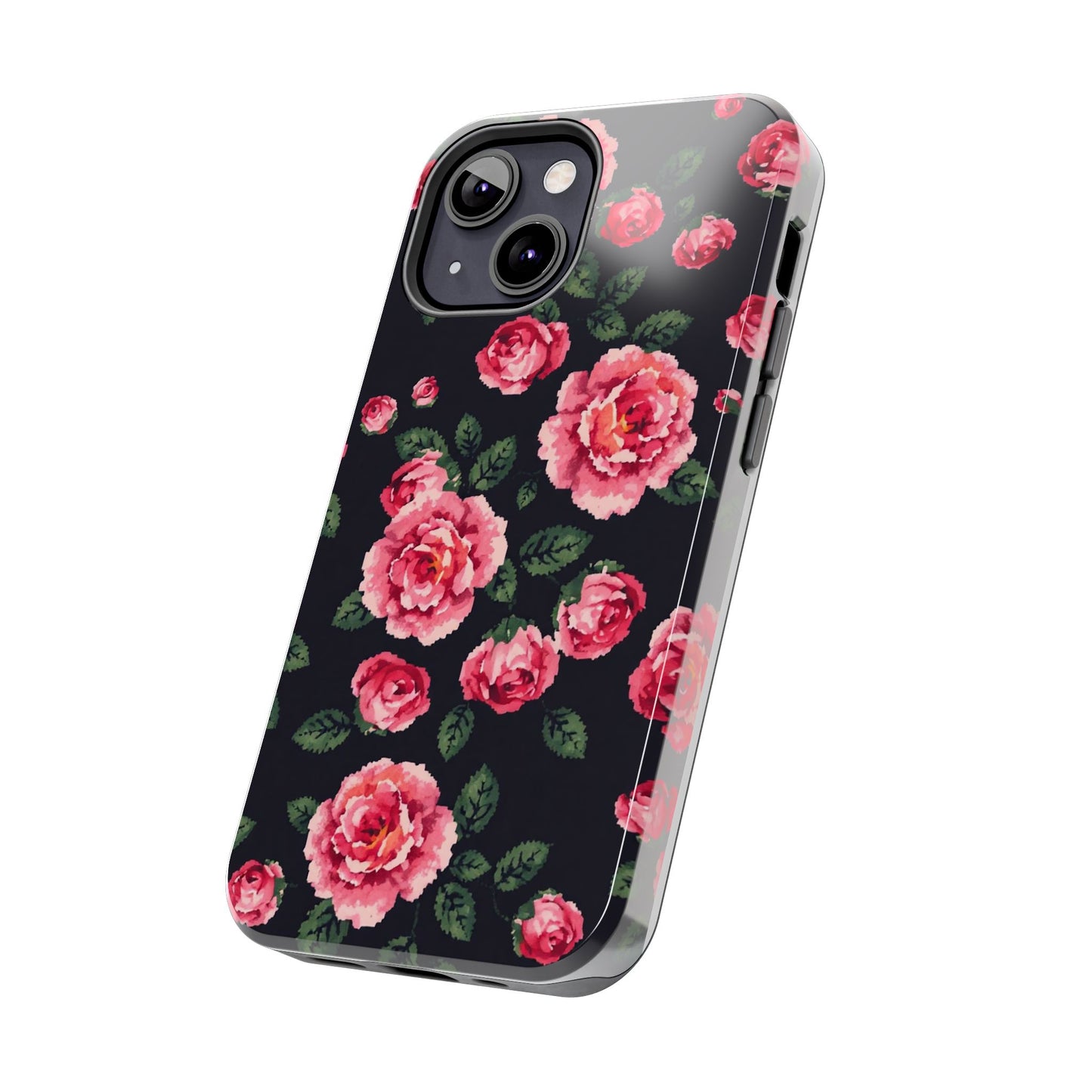 Pixelated Floral Tough Phone Case - Elegant Rose Design for Protection & Style - for iPhone
