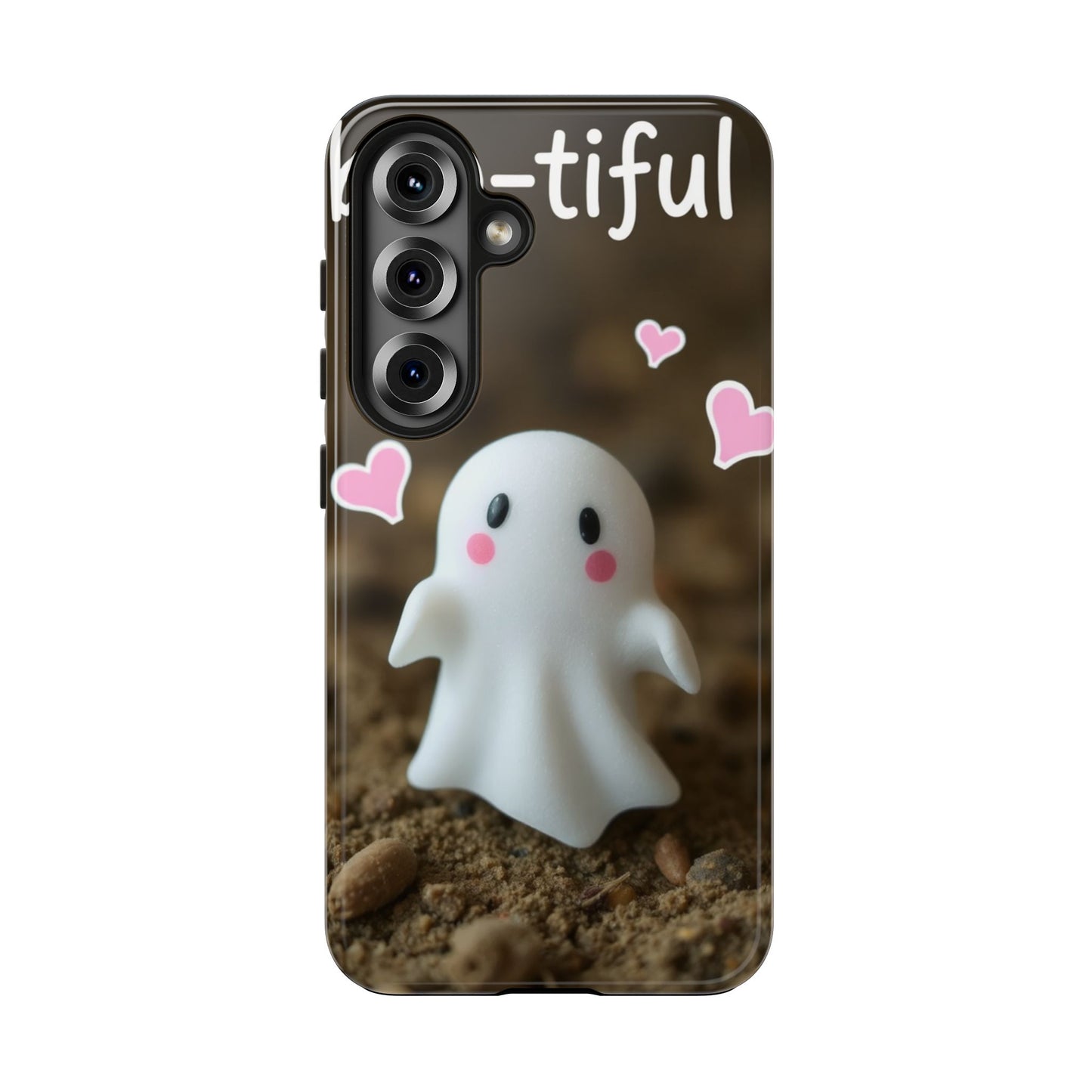 Cute Ghost Tough Phone Case - Beautiful Design with Heart Accents