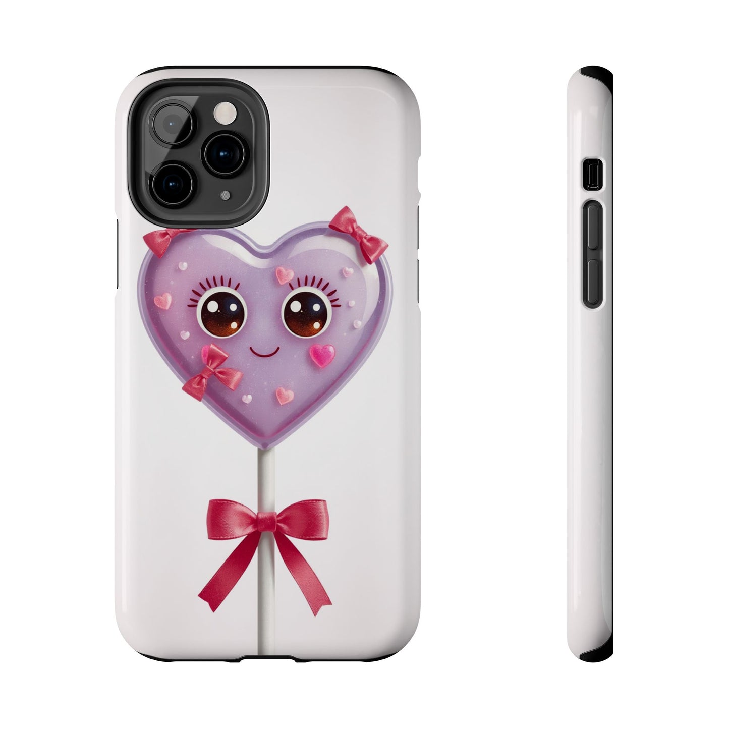 Cute Heart Lollipop Tough Phone Case - Adorable Protection for Candy Lovers