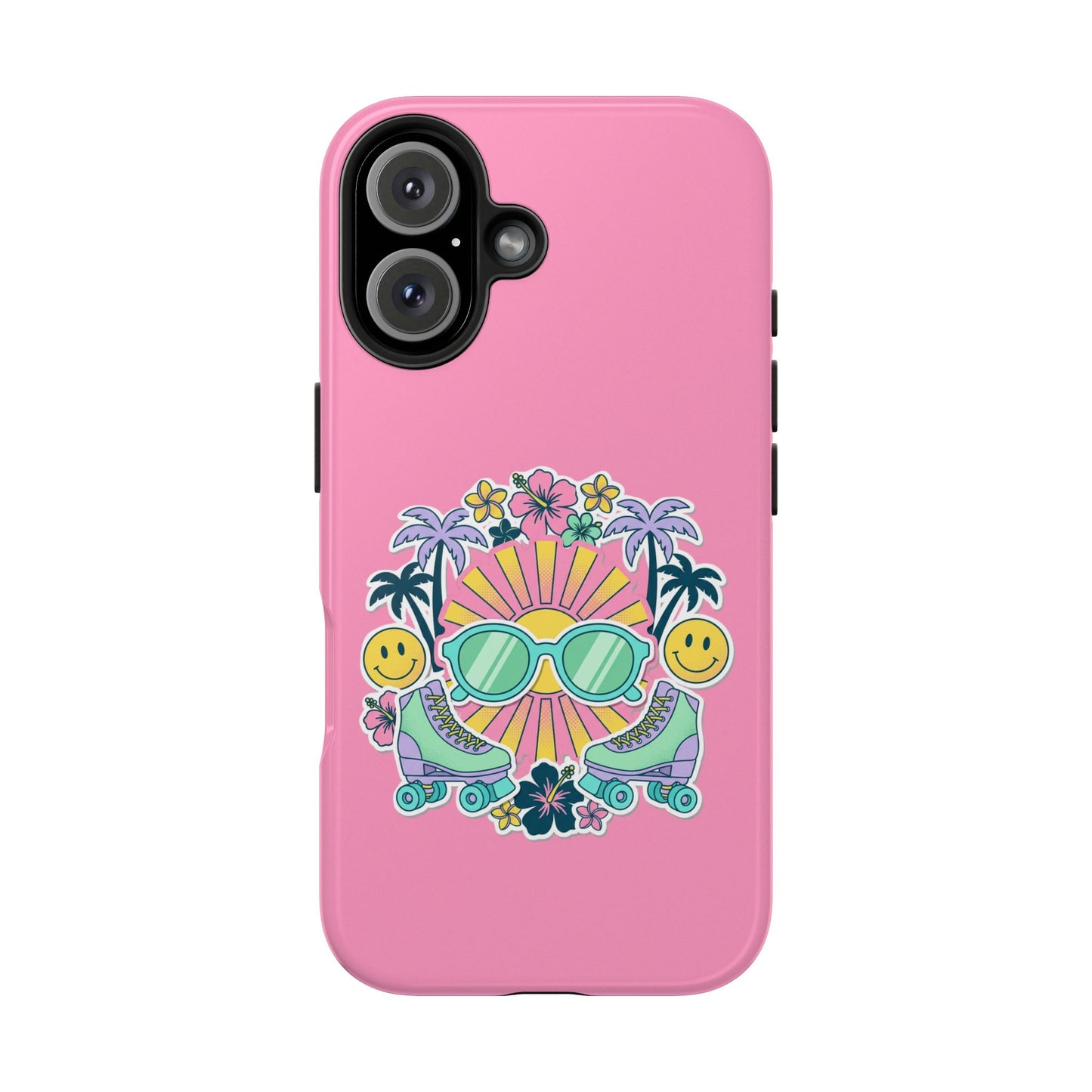 Retro Summer Phone Case — Y2K Palm Trees, Roller Skates & Smiley Collage