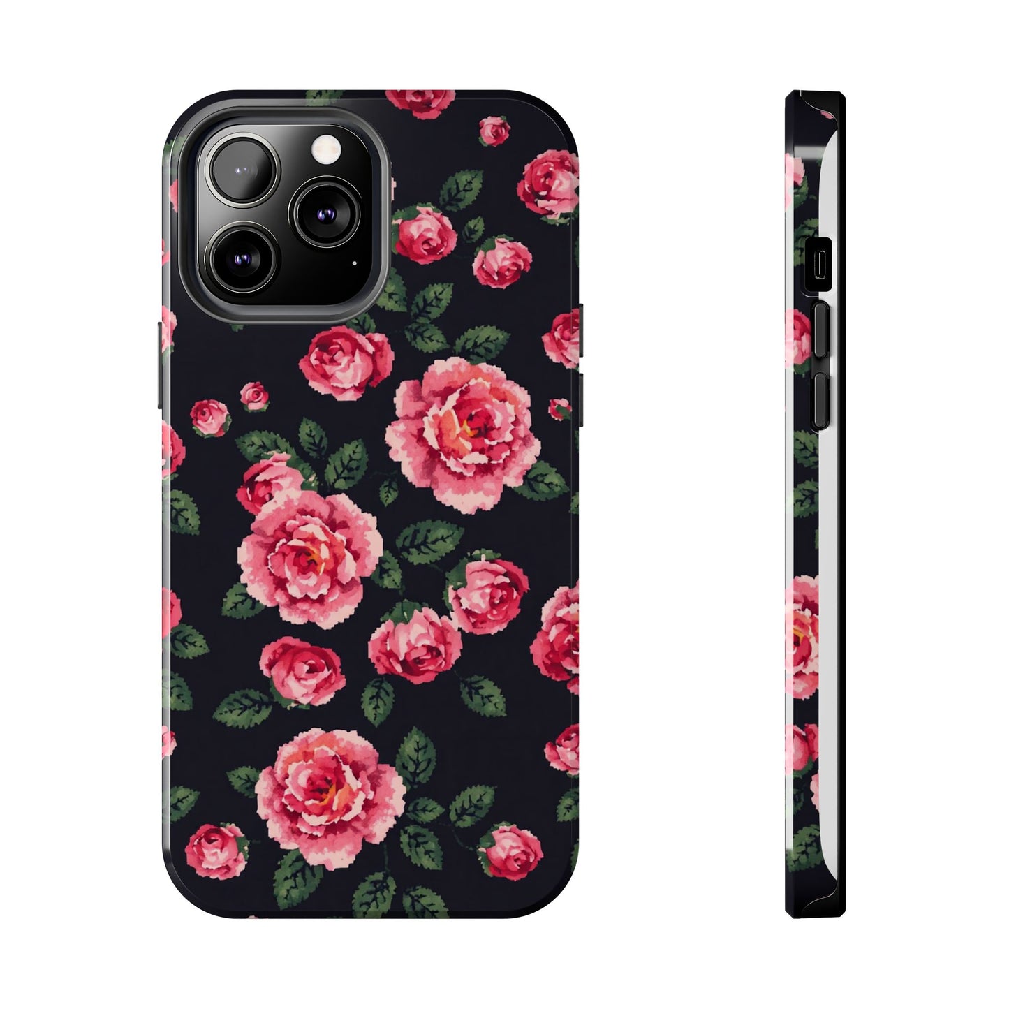 Pixelated Floral Tough Phone Case - Elegant Rose Design for Protection & Style - for iPhone