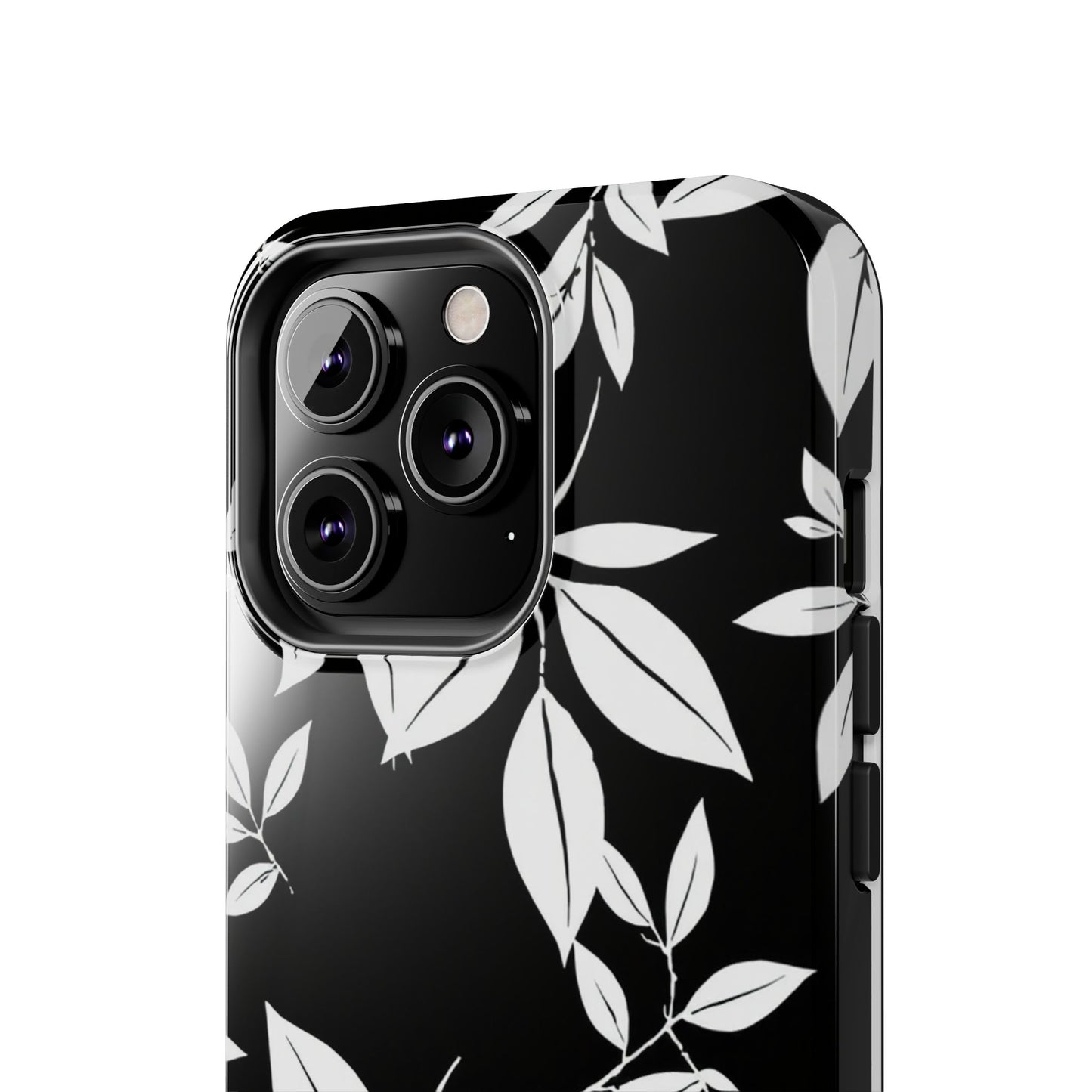 Chic Floral Tough Phone Case - Elegant Black & White Design for Stylish Protection