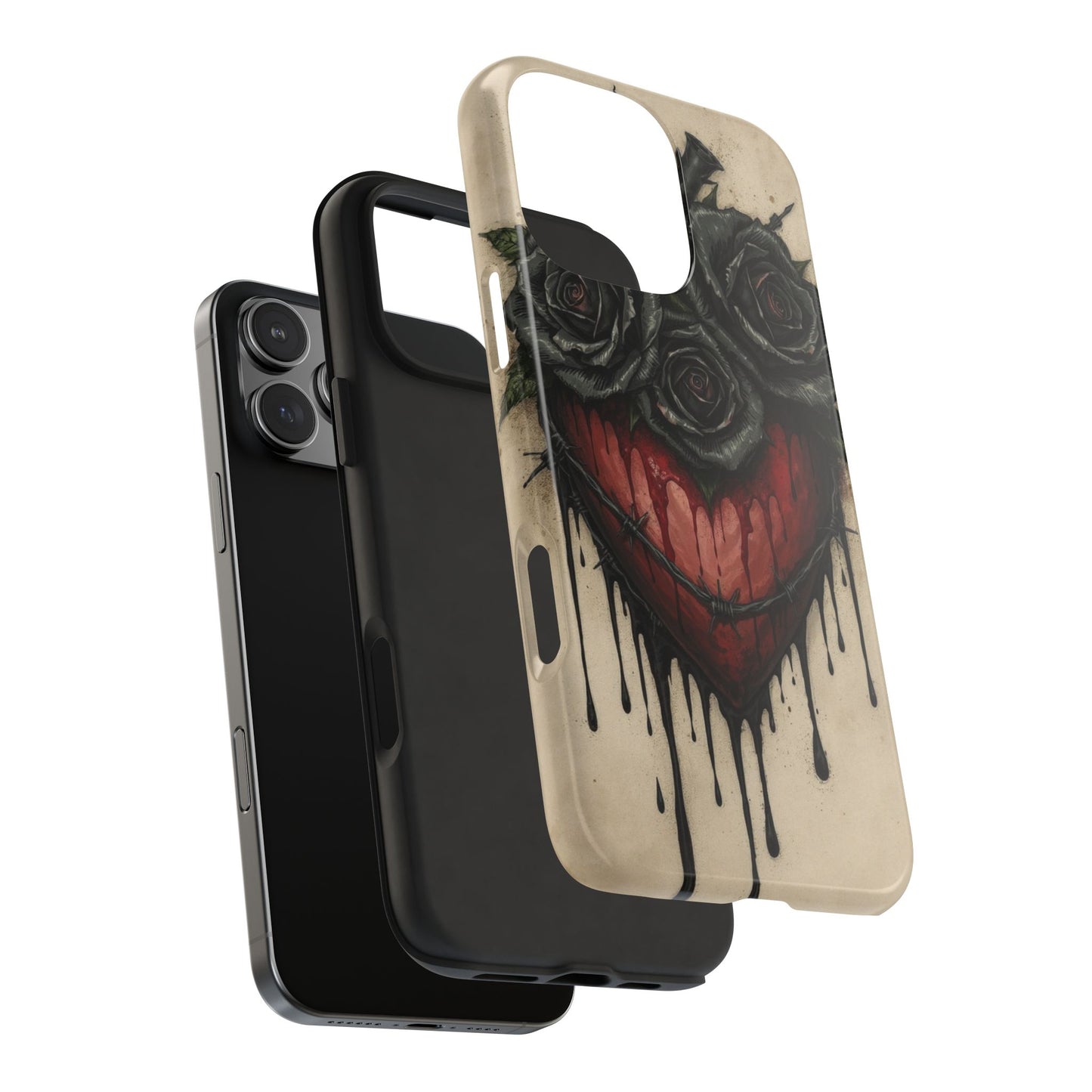 Gothic Heart Phone Case with Roses - Tough & Durable Design