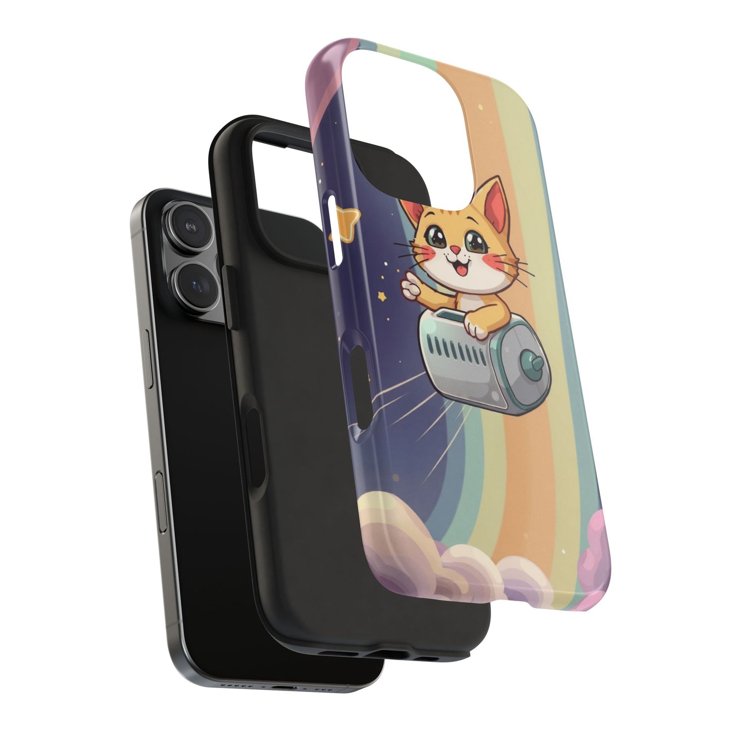 Cute Cat Rocket Phone Case - Vibrant and Playful Tough Case