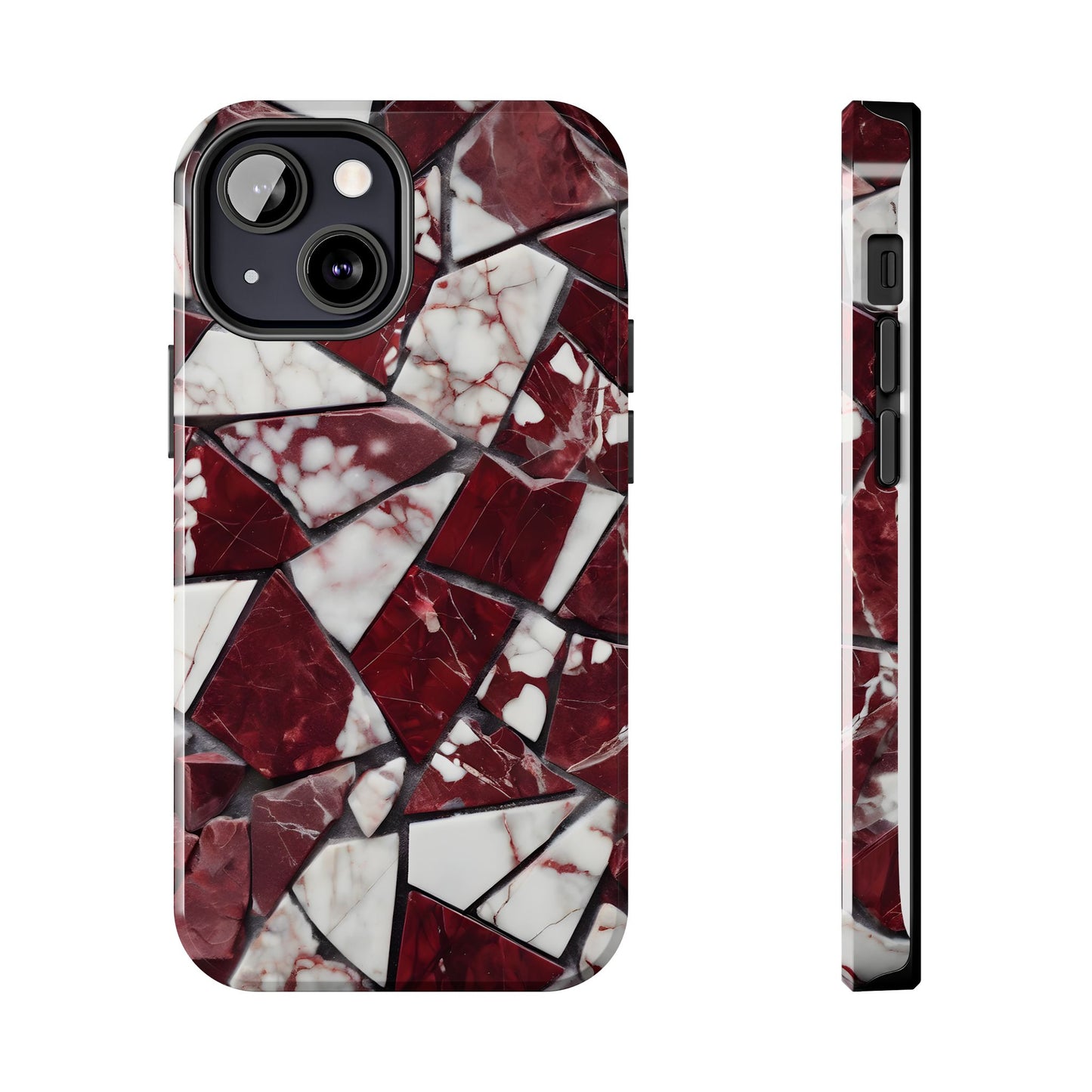 Shattered Dark Red Marble Pattern Tough Phone Case - Durable & Stylish Protection for iPhone