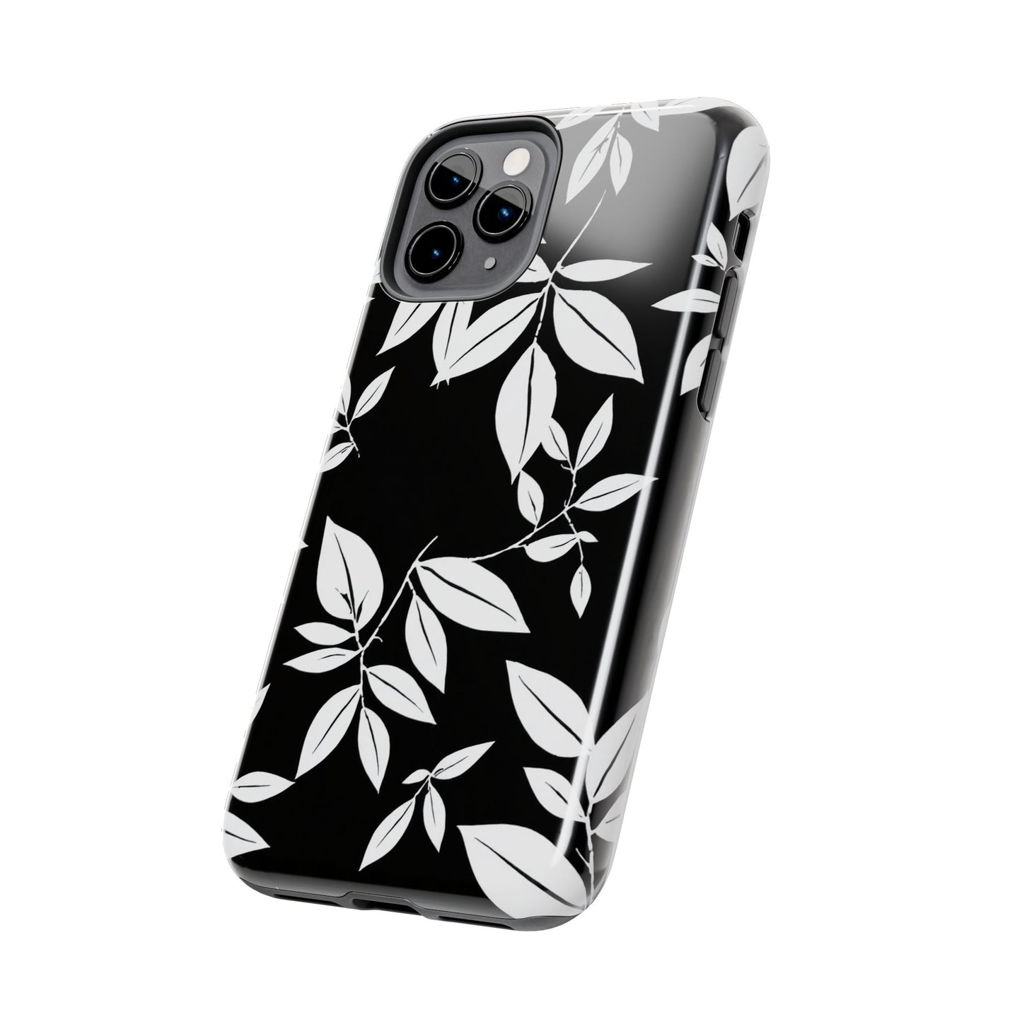 Chic Floral Tough Phone Case - Elegant Black & White Design for Stylish Protection