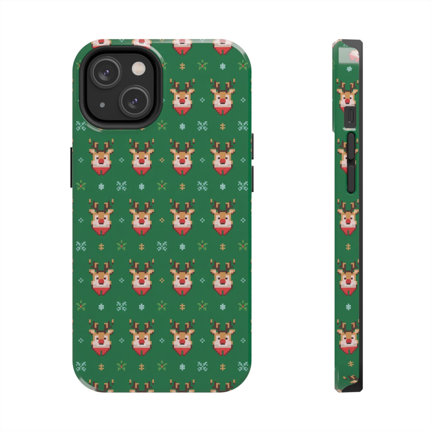 Pixel Art Christmas Rudolf Pattern Phone Case Green