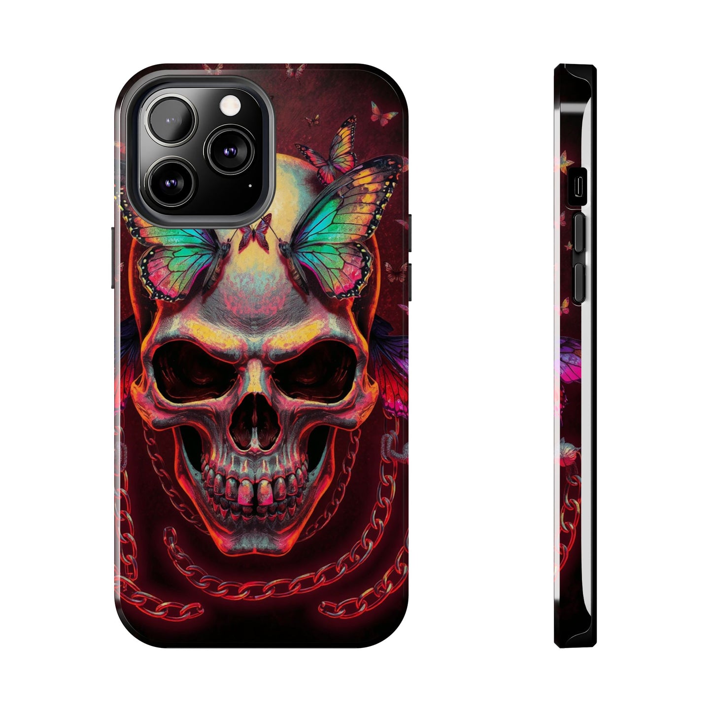 Gothic Skull Phone Case with Butterflies - Durable Tough Phone Case
