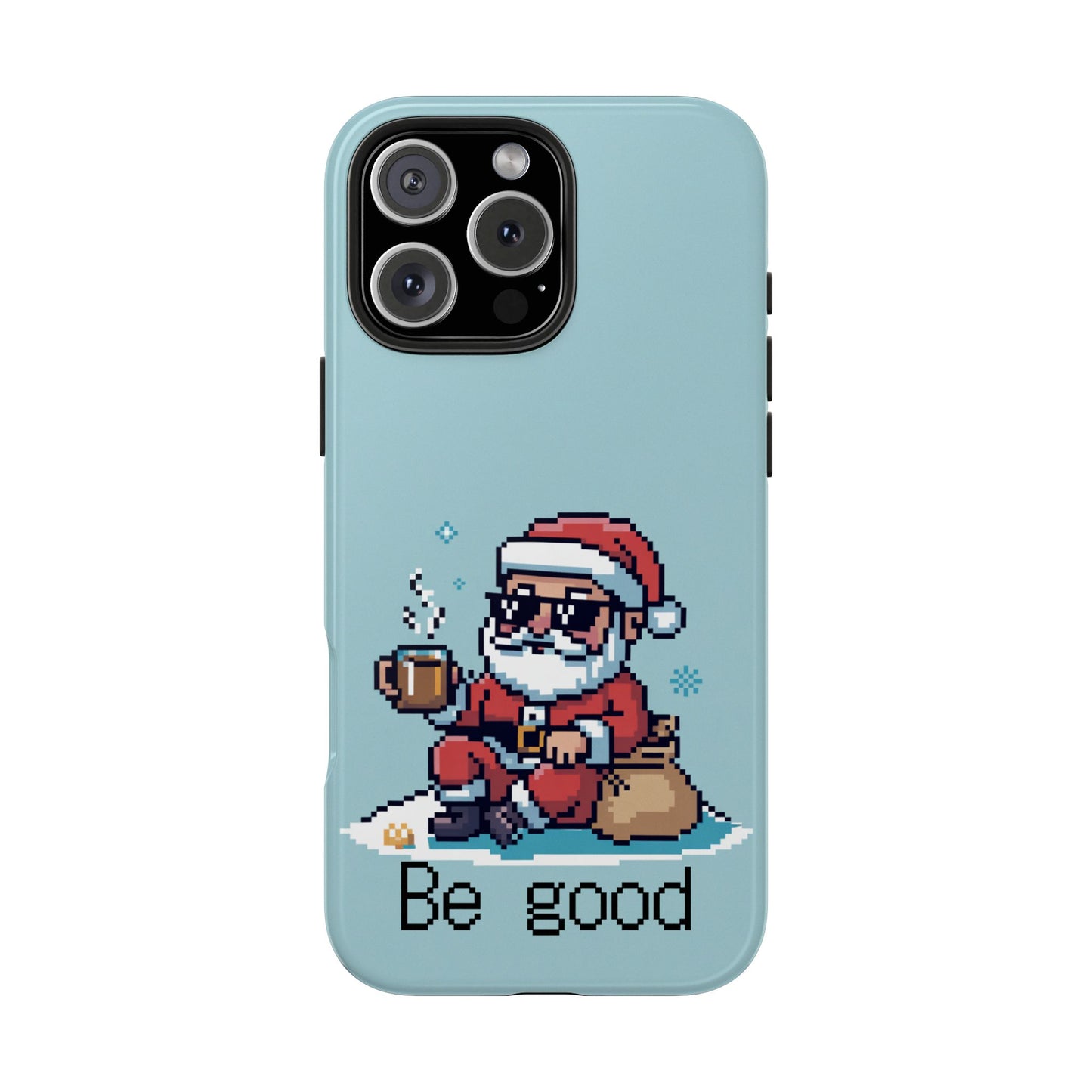 Pixel Art Santa Claus iPhone Case - Festive Tough Case with 'Be Good' Design