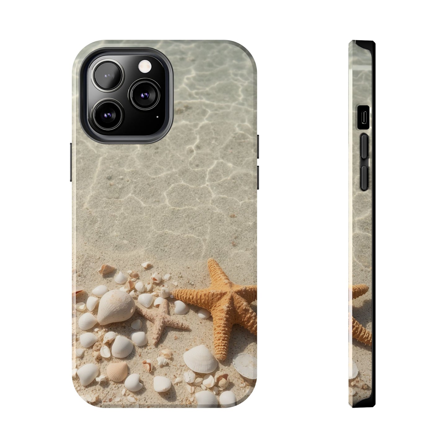 Beach-Inspired Tough Phone Case with Starfish and Seashell Design